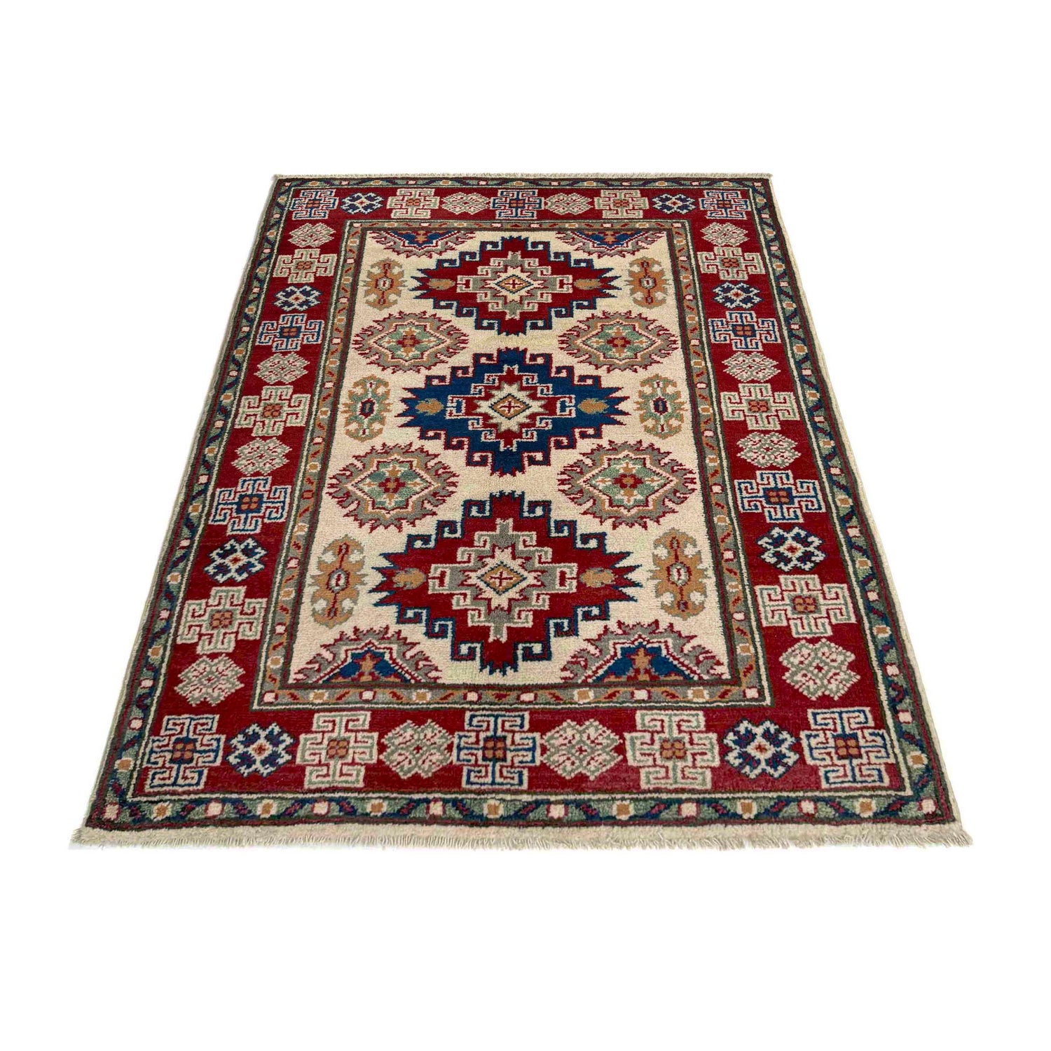 Kazak Rug Handmade Beige Medallion 2x4 ft