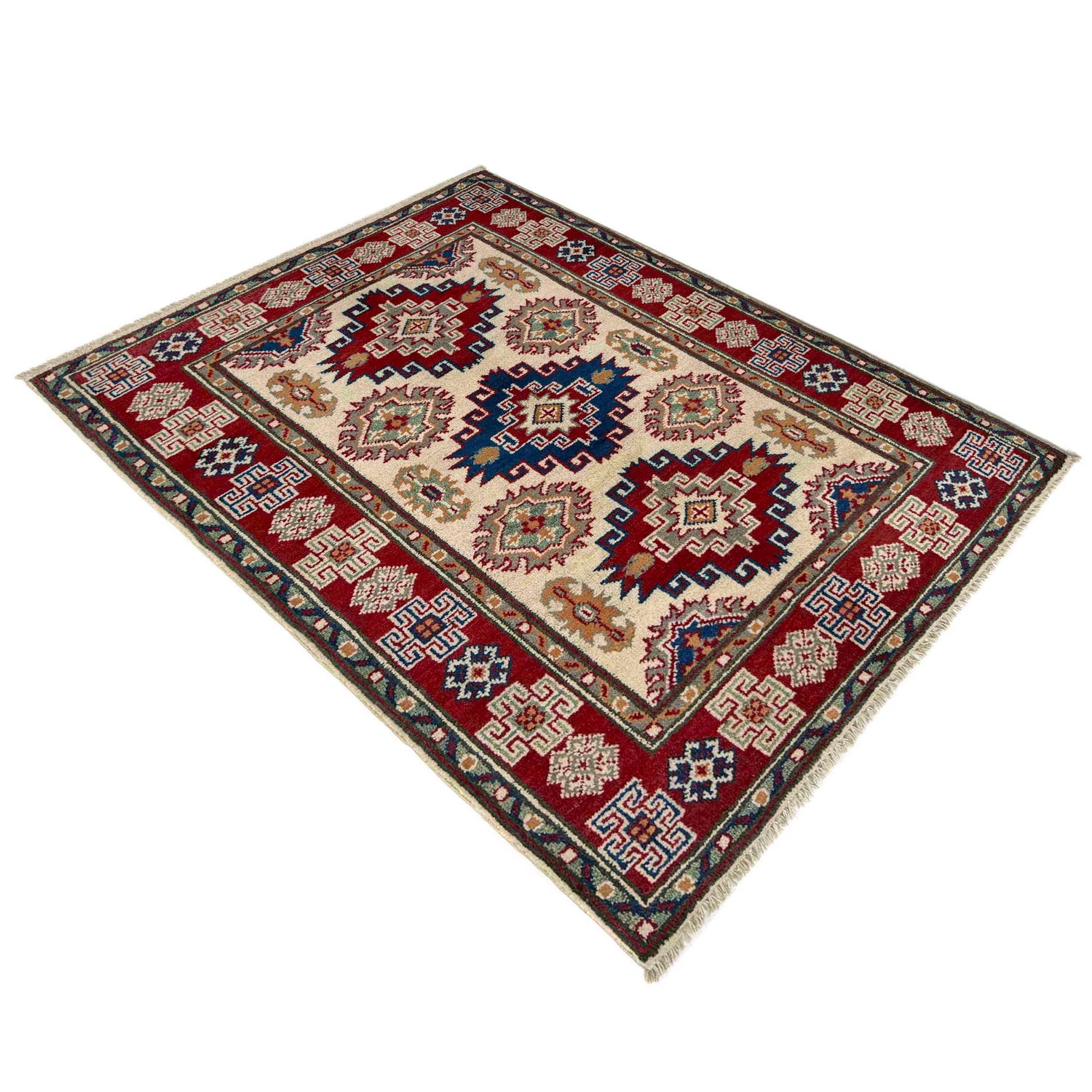 Kazak Rug Handmade Beige Medallion 2x4 ft