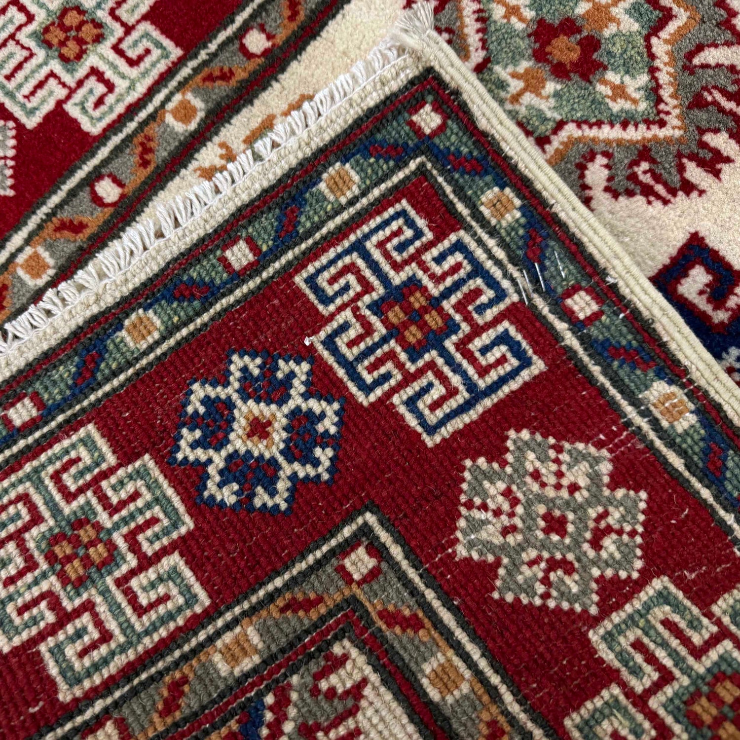 Kazak Rug Handmade Beige Medallion 2x4 ft