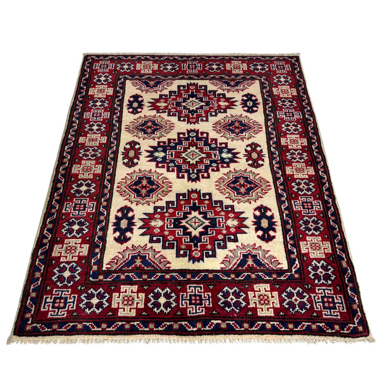 Kazak Rug Handmade Beige Medallion 2x4 ft