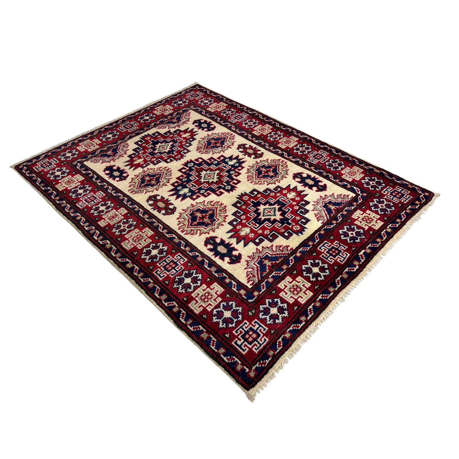 Kazak Rug Handmade Beige Medallion 2x4 ft