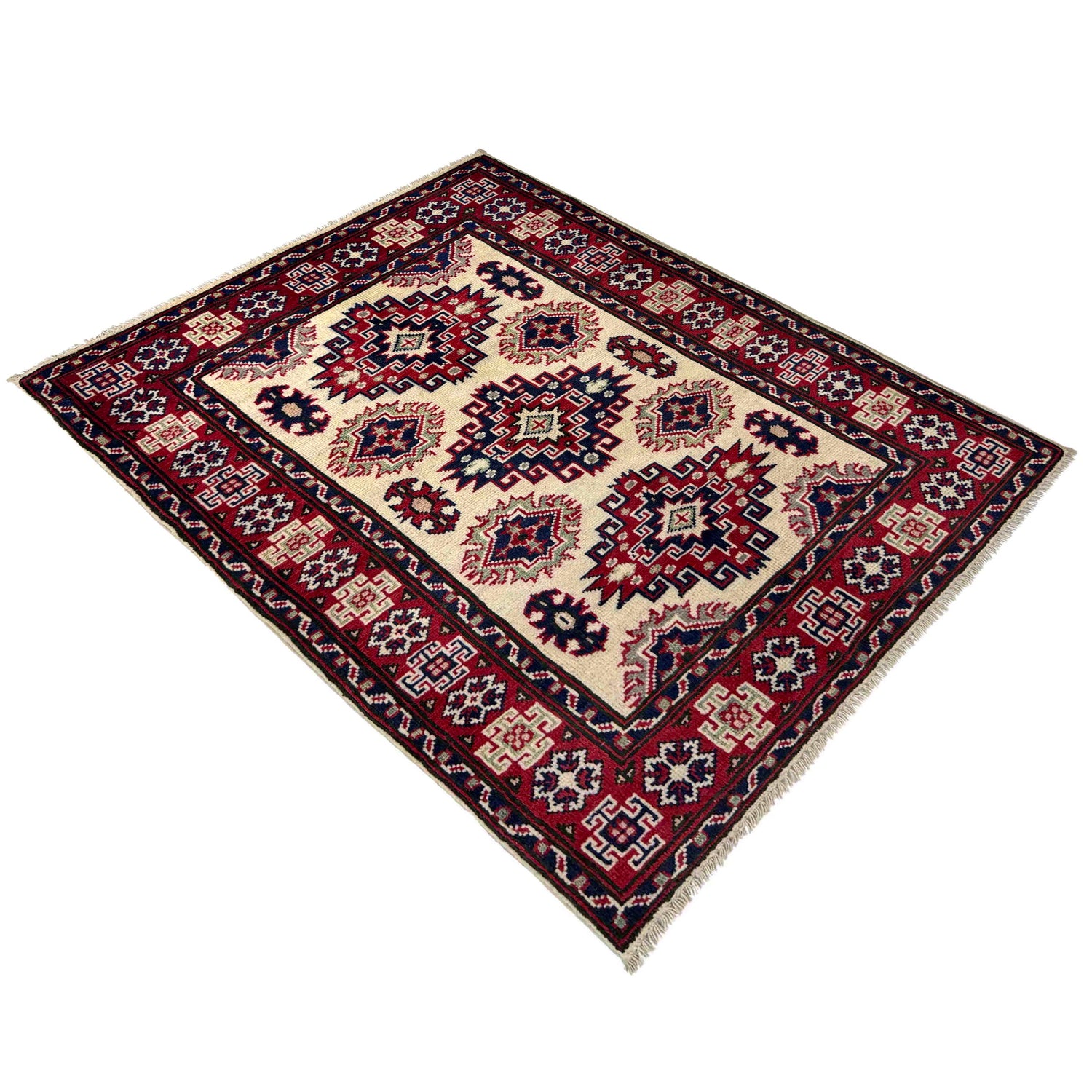 Kazak Rug Handmade Beige Medallion 2x4 ft