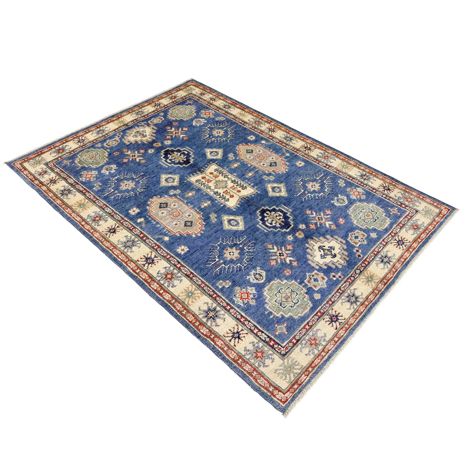 Kazak Rug Handmade Blue Medallion 4x6 ft