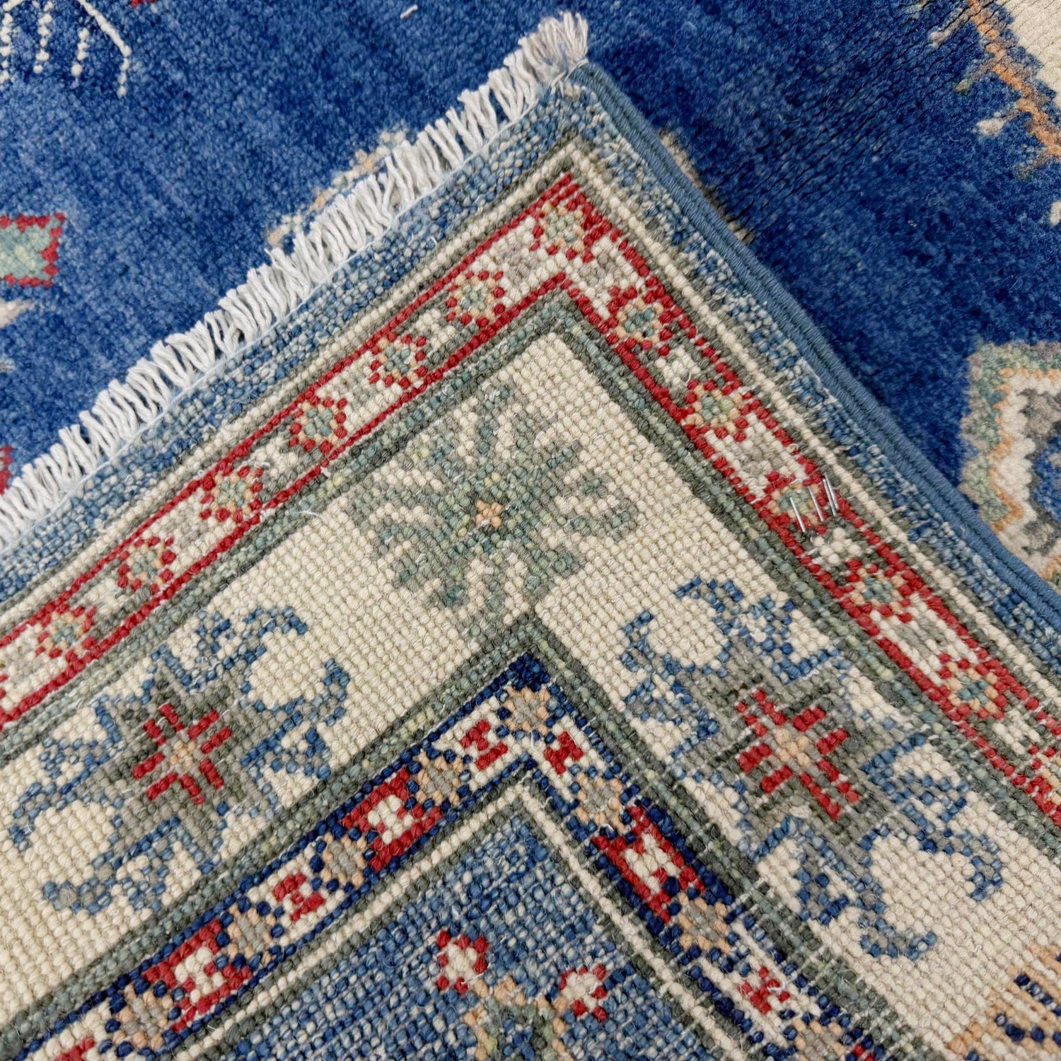 Kazak Rug Handmade Blue Medallion 4x6 ft