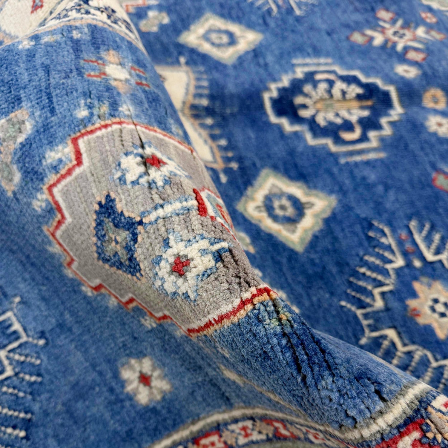 Kazak Rug Handmade Blue Medallion 4x6 ft