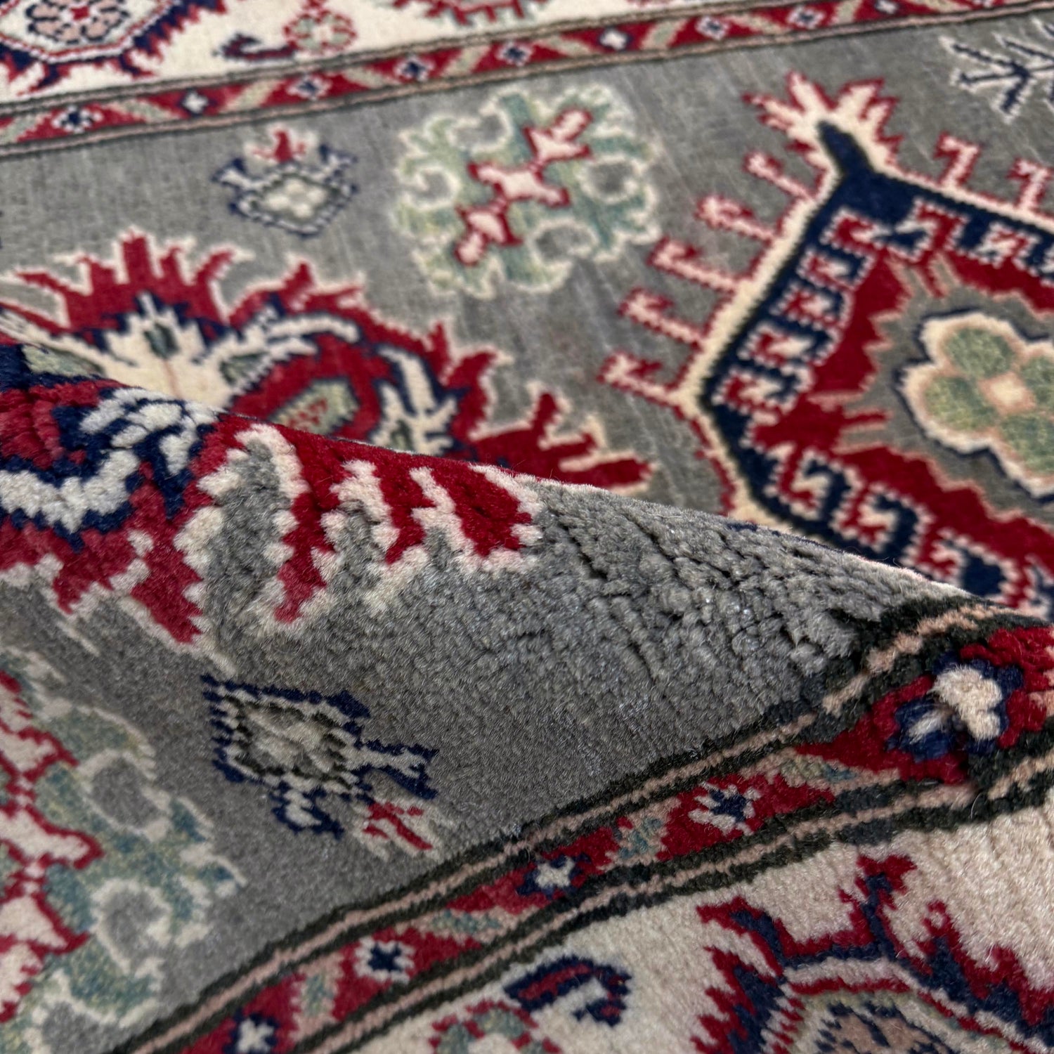 Kazak Rug Handmade Gray Medallion 2x4 ft
