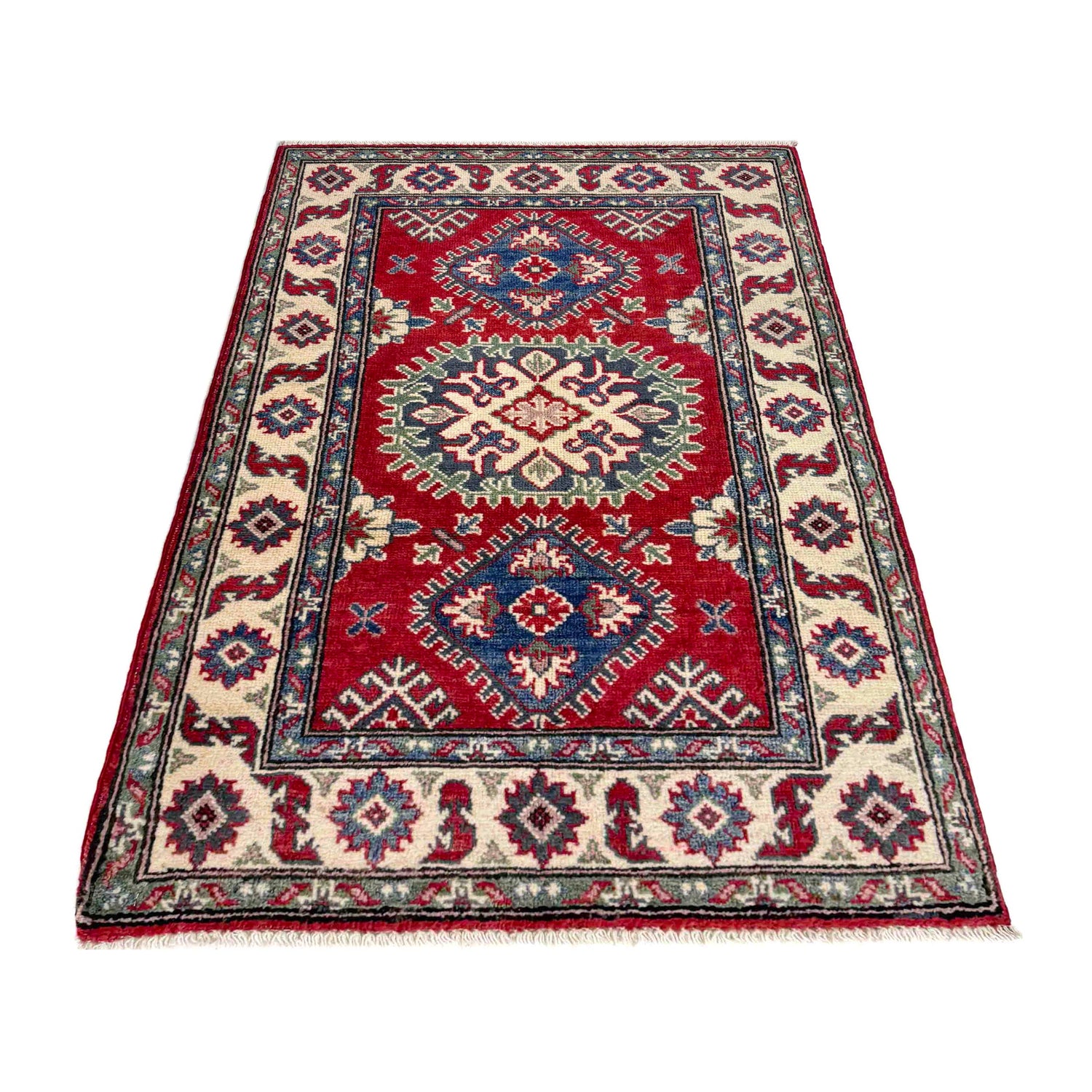 Kazak Rug Handmade Red Medallion 2x4 ft