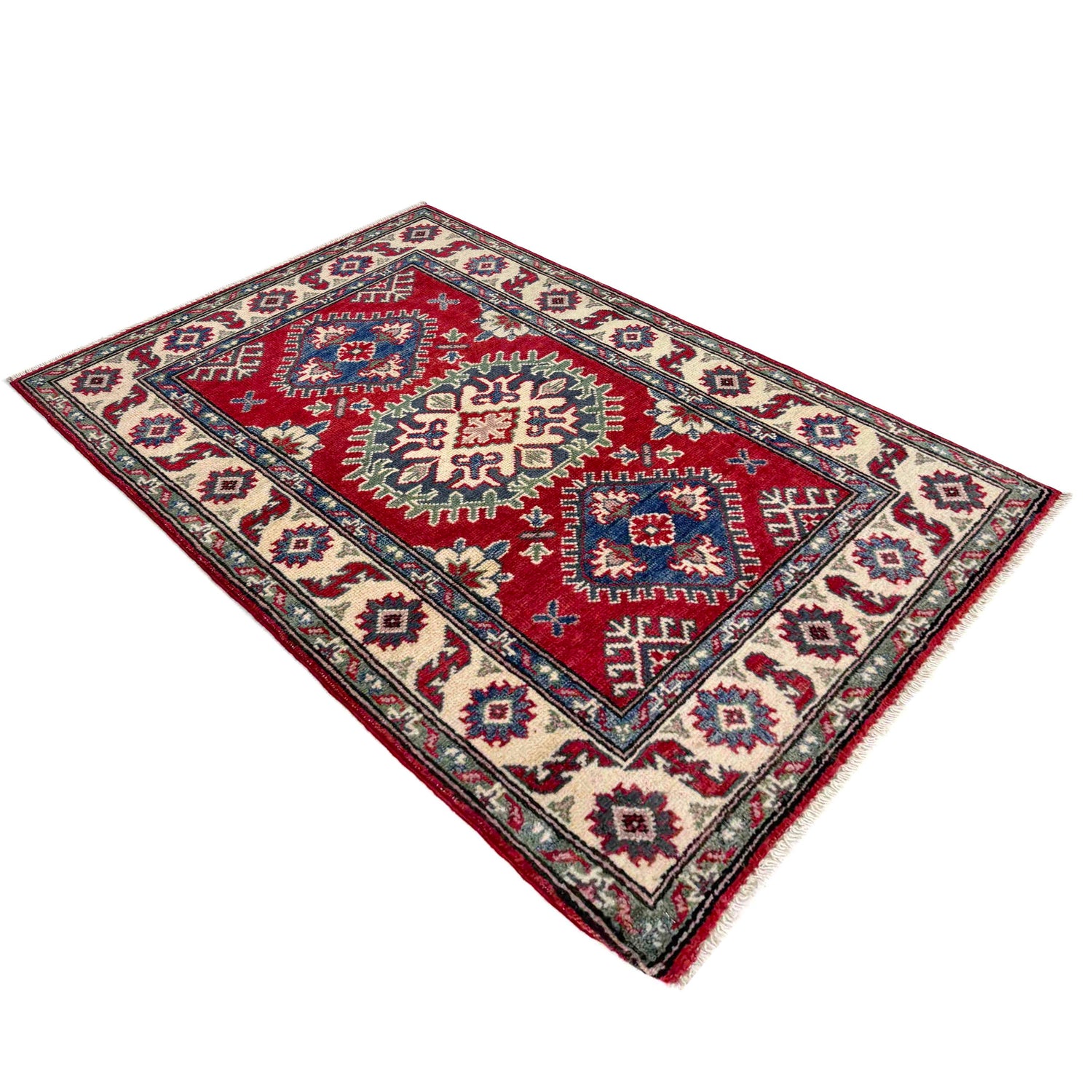 Kazak Rug Handmade Red Medallion 2x4 ft