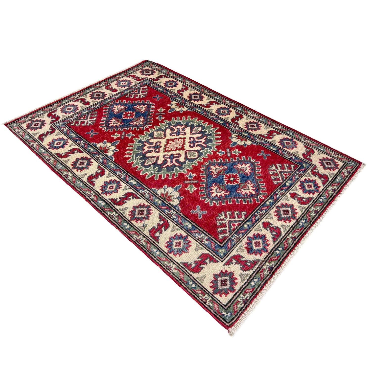 Kazak Rug Handmade Red Medallion 2x4 ft