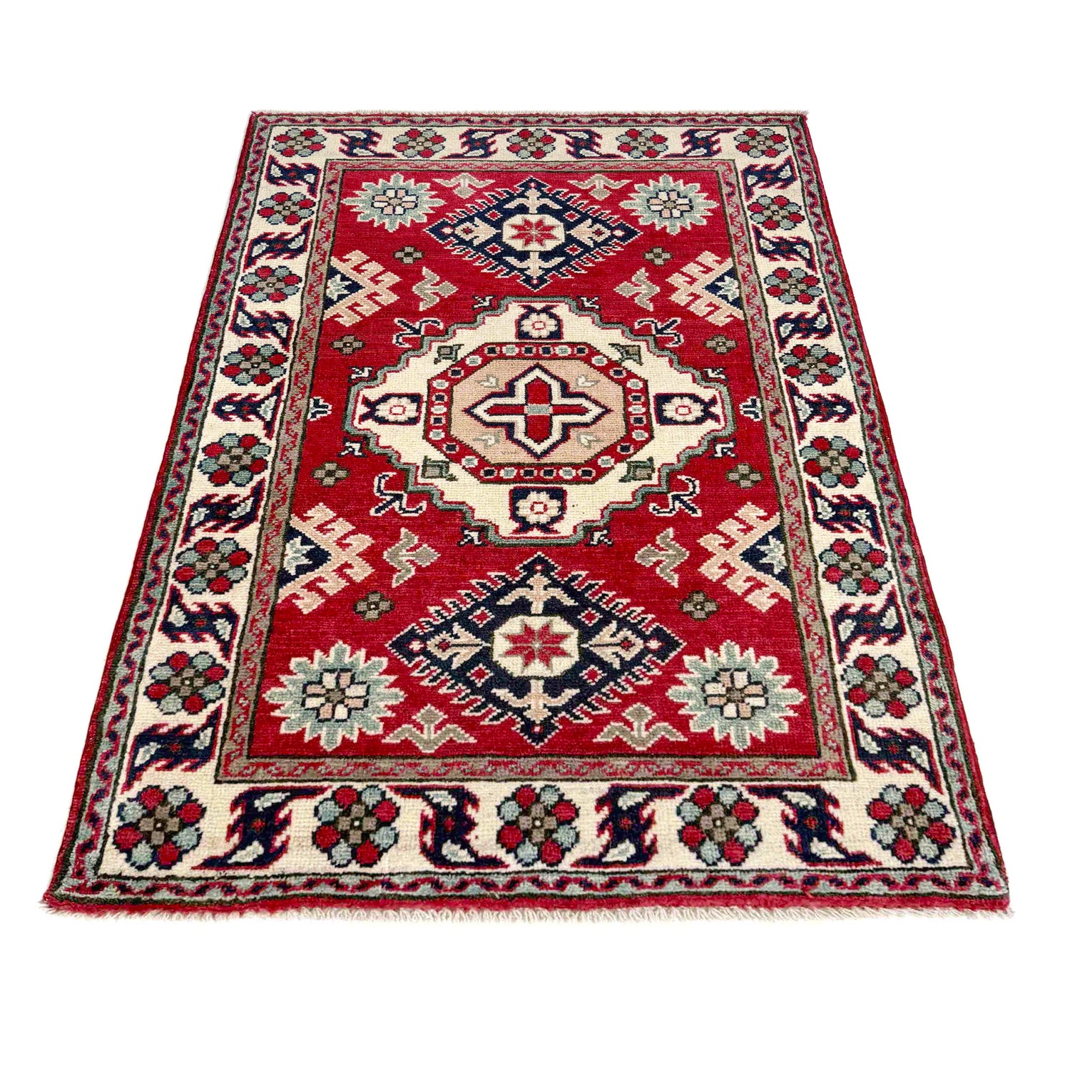 Kazak Rug Handmade Red Medallion 2x4 ft