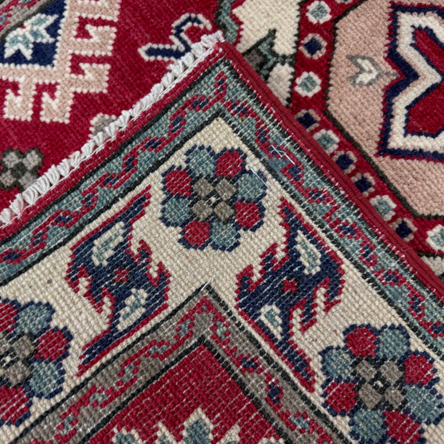 Kazak Rug Handmade Red Medallion 2x4 ft