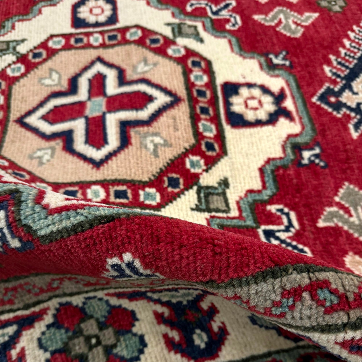 Kazak Rug Handmade Red Medallion 2x4 ft