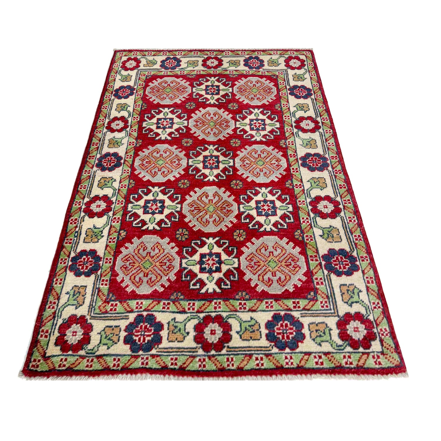 Kazak Rug Handmade Red Medallion 2x4 ft
