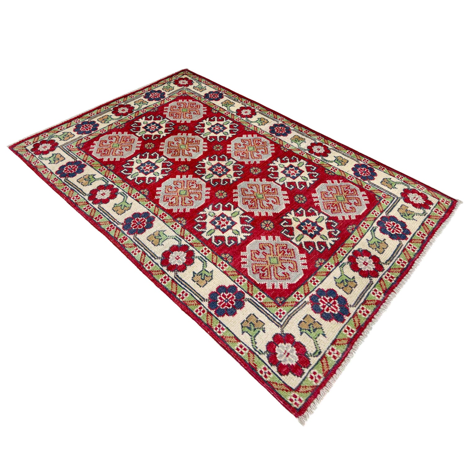Kazak Rug Handmade Red Medallion 2x4 ft