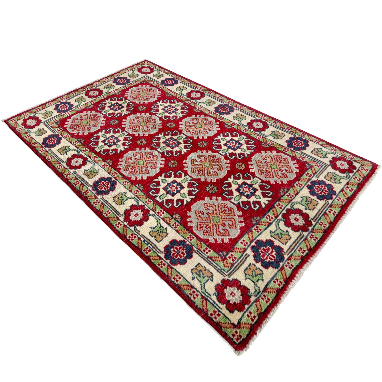 Kazak Rug Handmade Red Medallion 2x4 ft