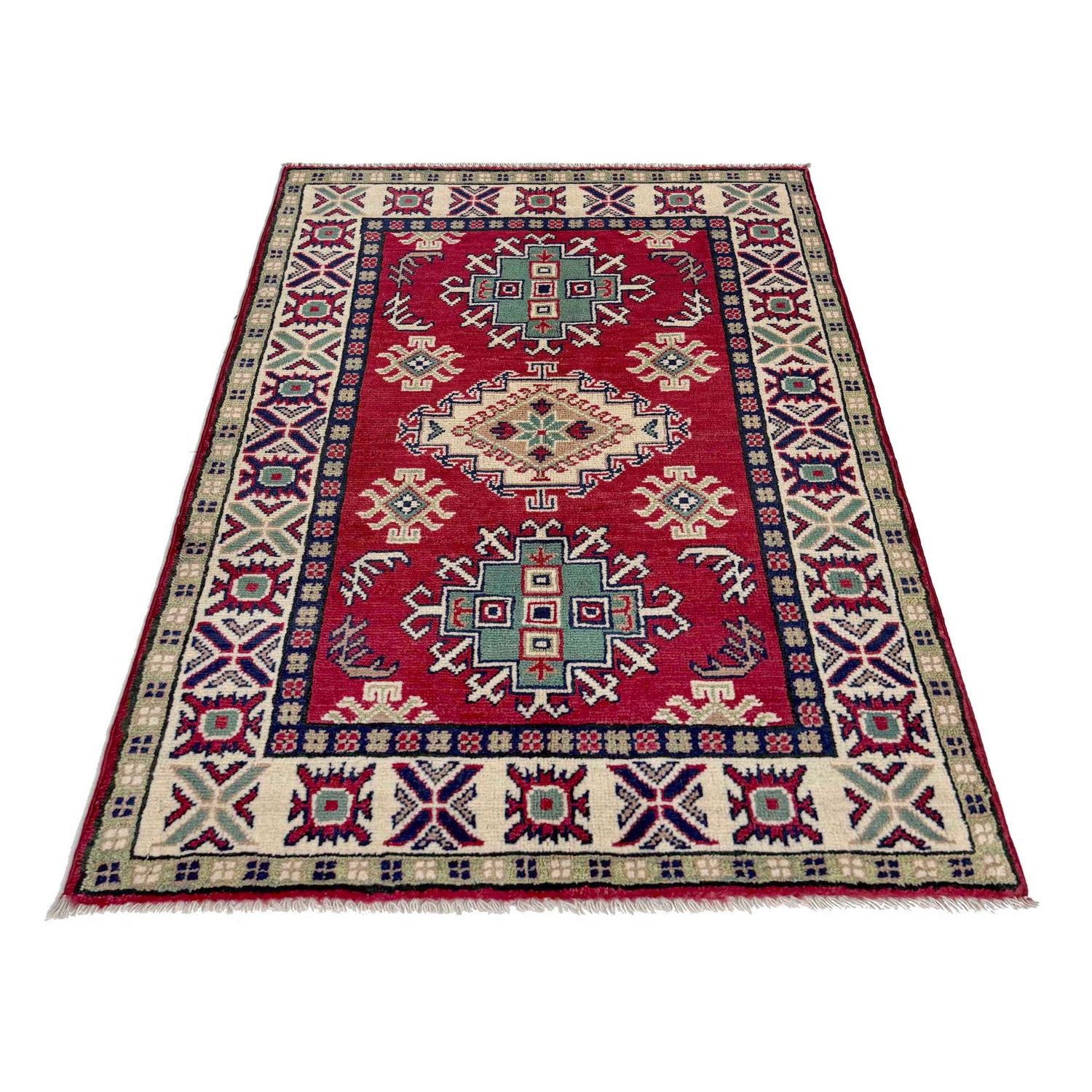 Kazak Rug Handmade Red Medallion 2x4 ft