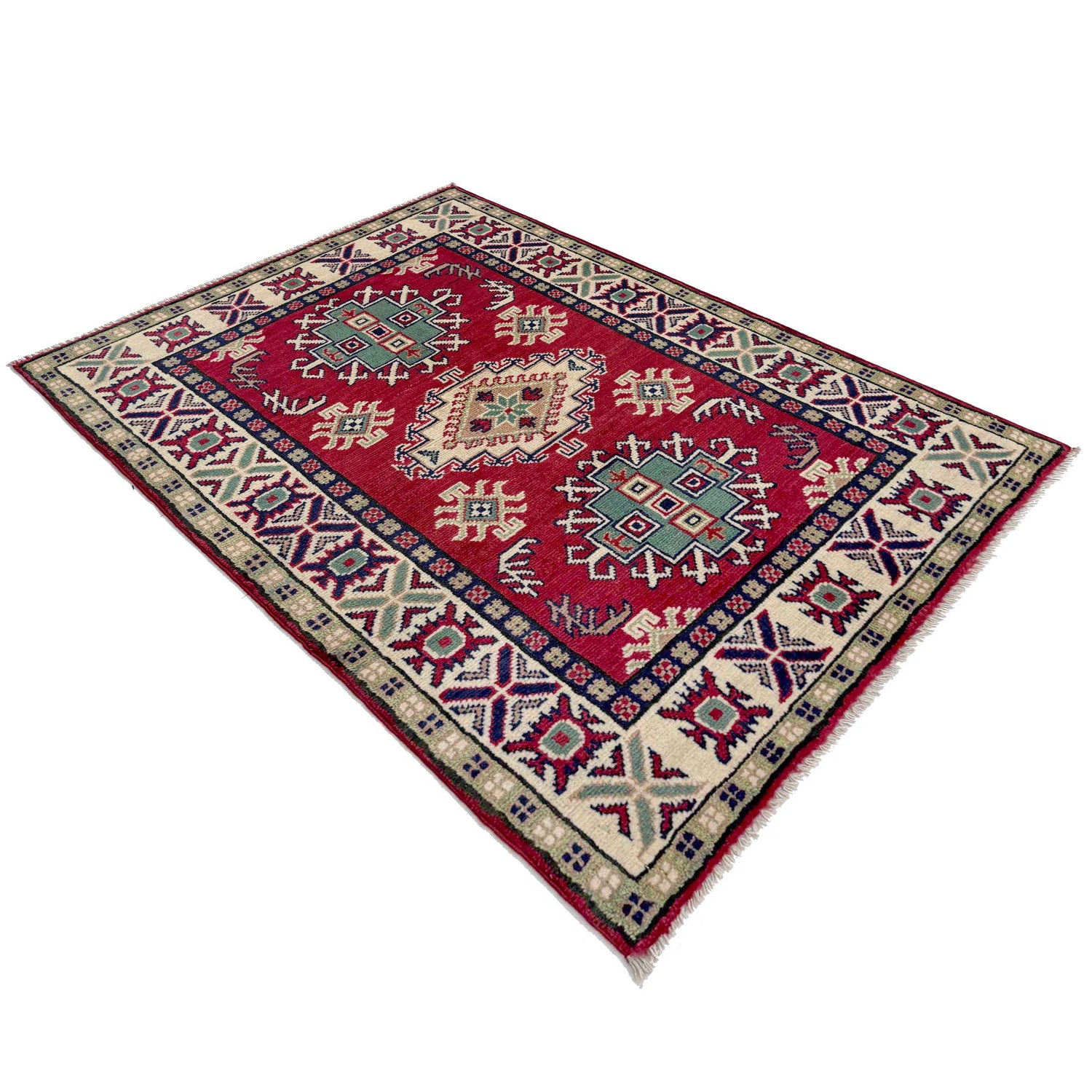 Kazak Rug Handmade Red Medallion 2x4 ft