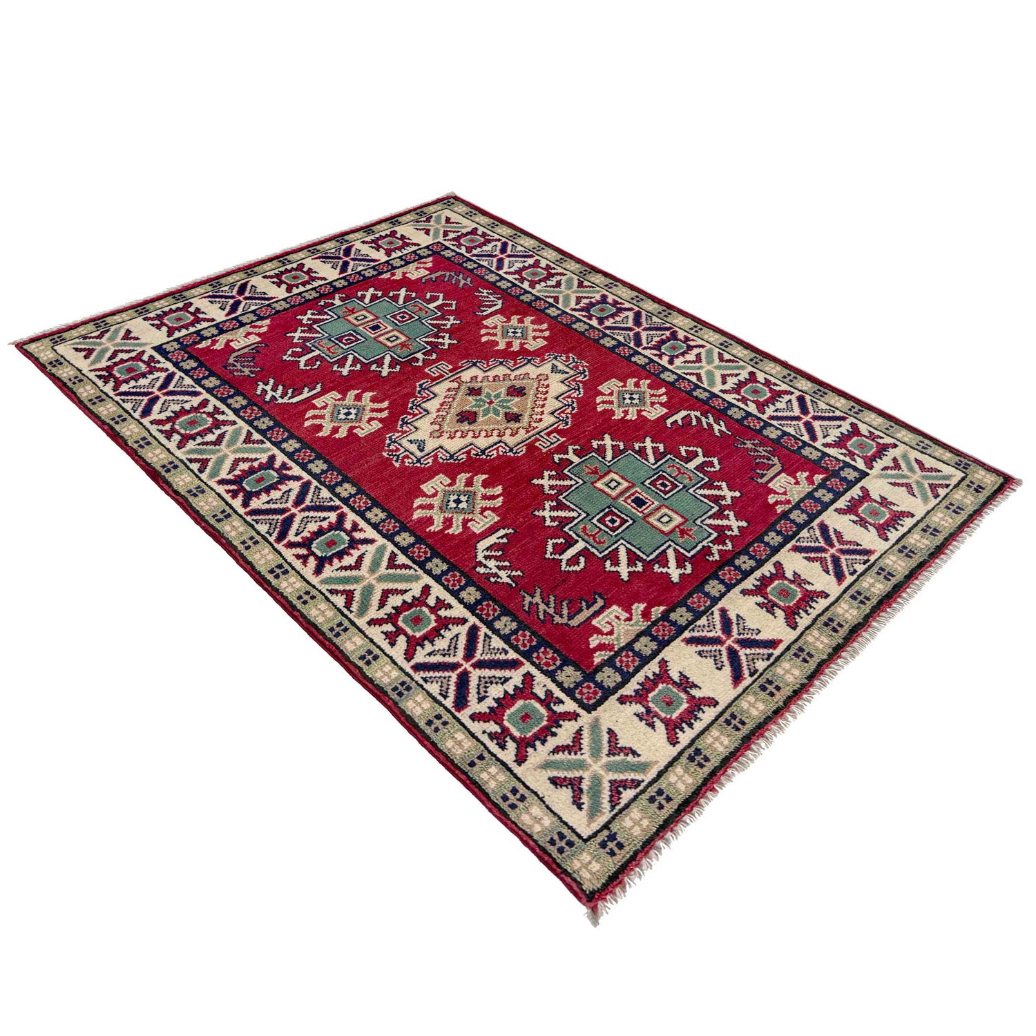Kazak Rug Handmade Red Medallion 2x4 ft