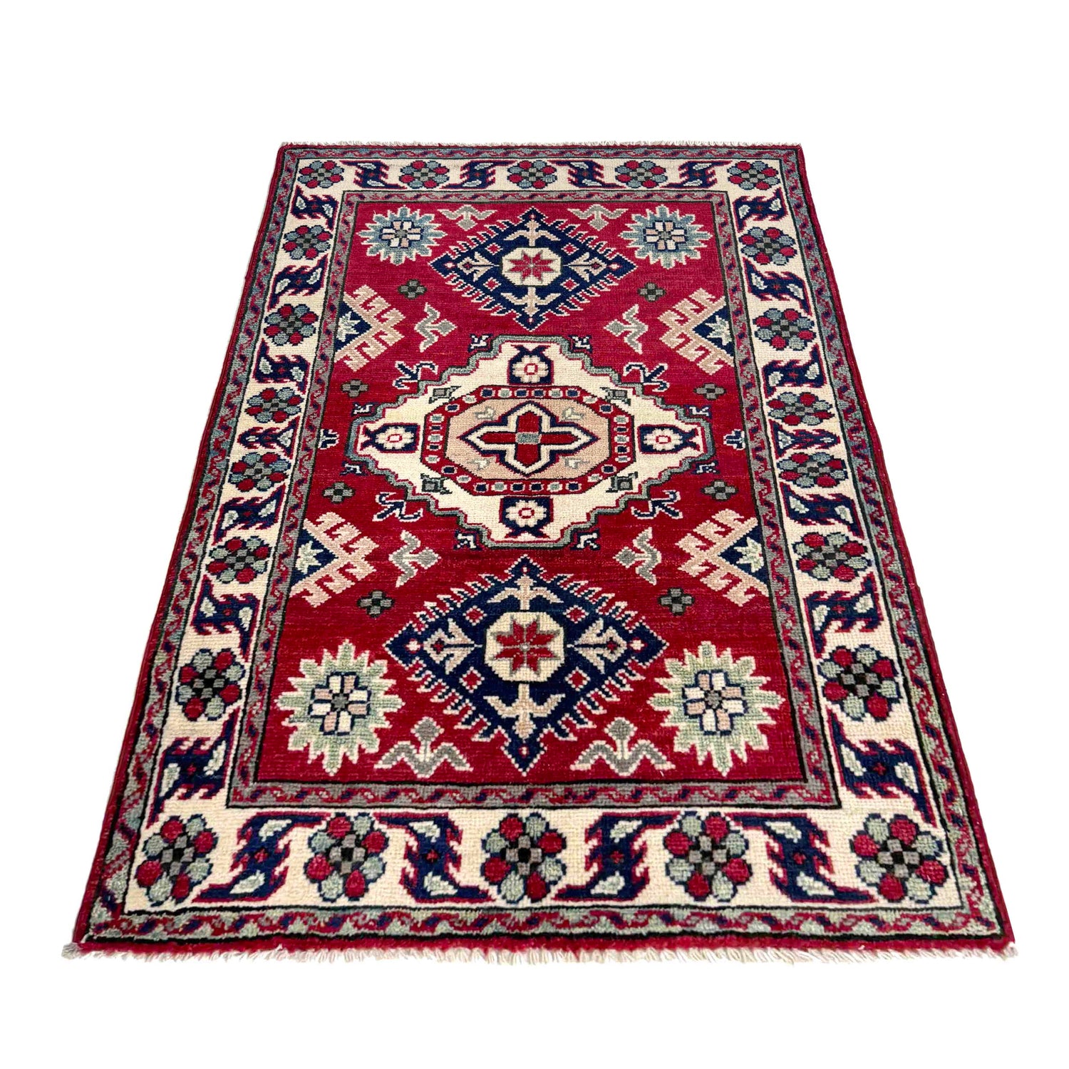 Kazak Rug Handmade Red Medallion 2x4 ft