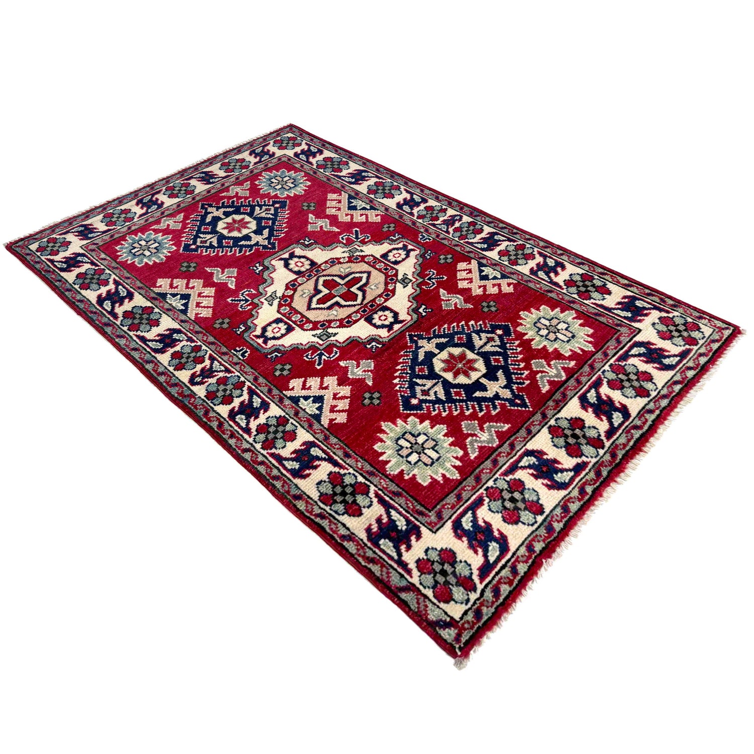Kazak Rug Handmade Red Medallion 2x4 ft