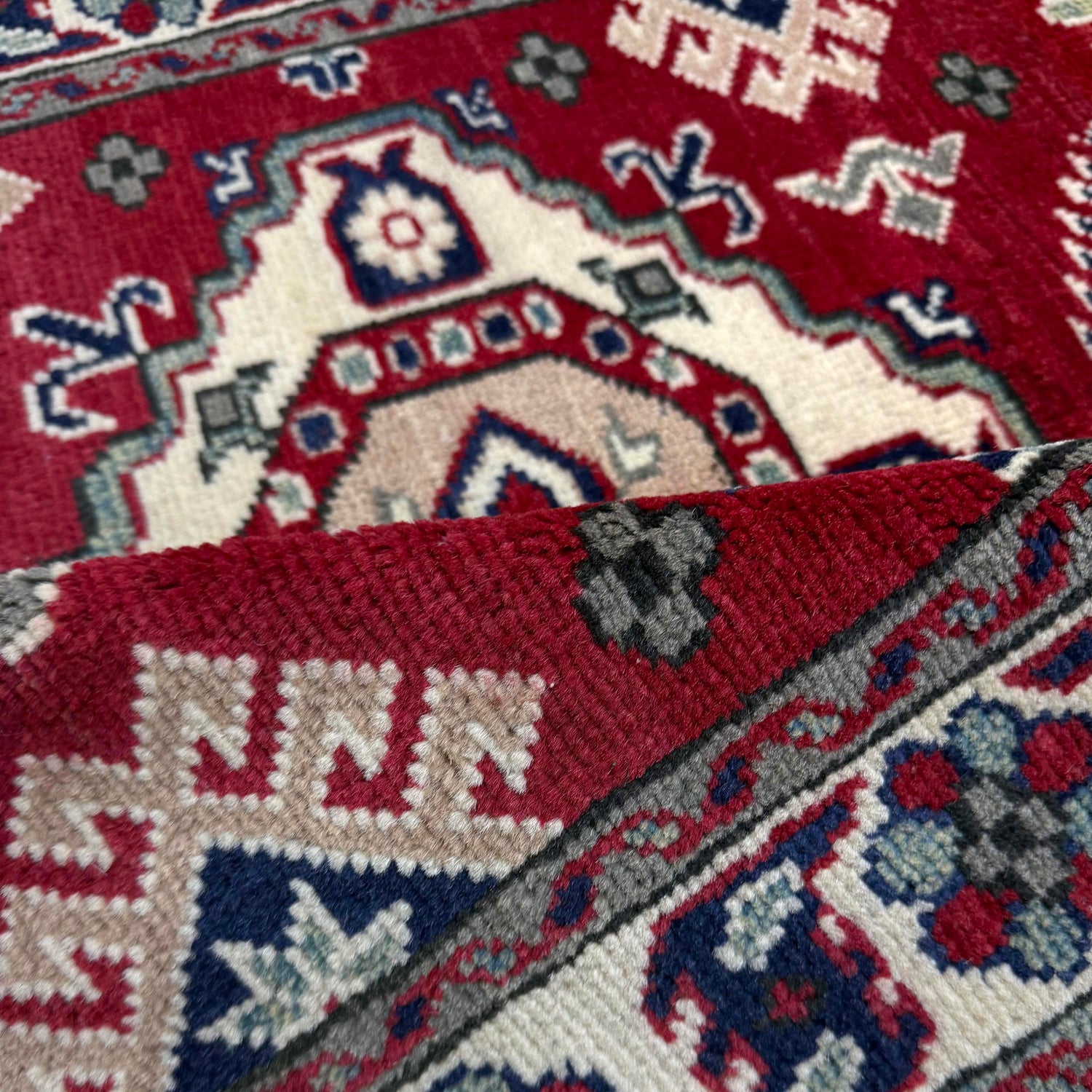 Kazak Rug Handmade Red Medallion 2x4 ft