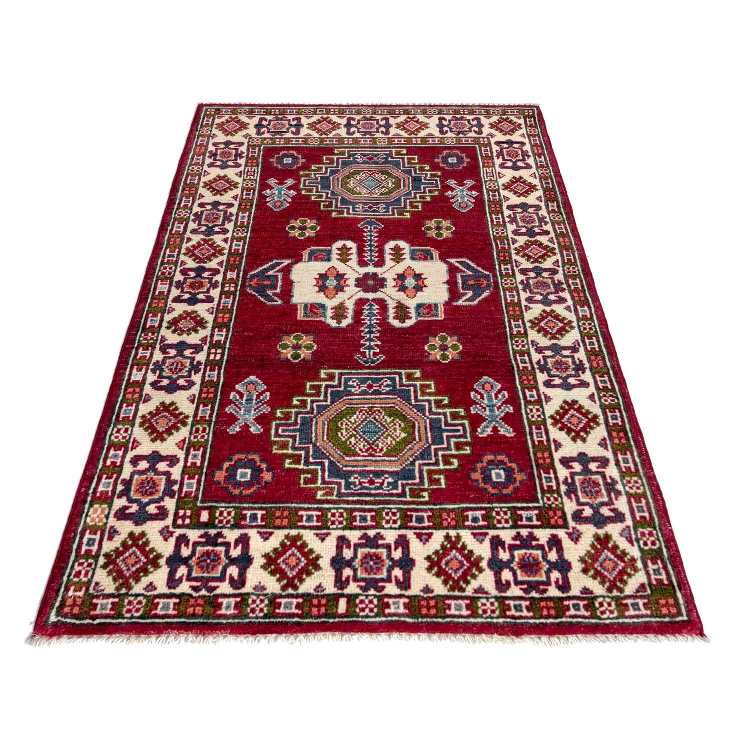 Kazak Rug Handmade Red Medallion 2x4 ft