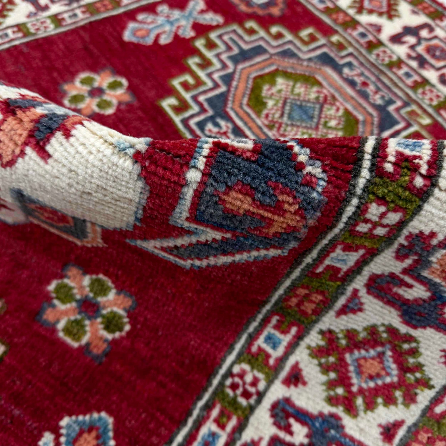 Kazak Rug Handmade Red Medallion 2x4 ft
