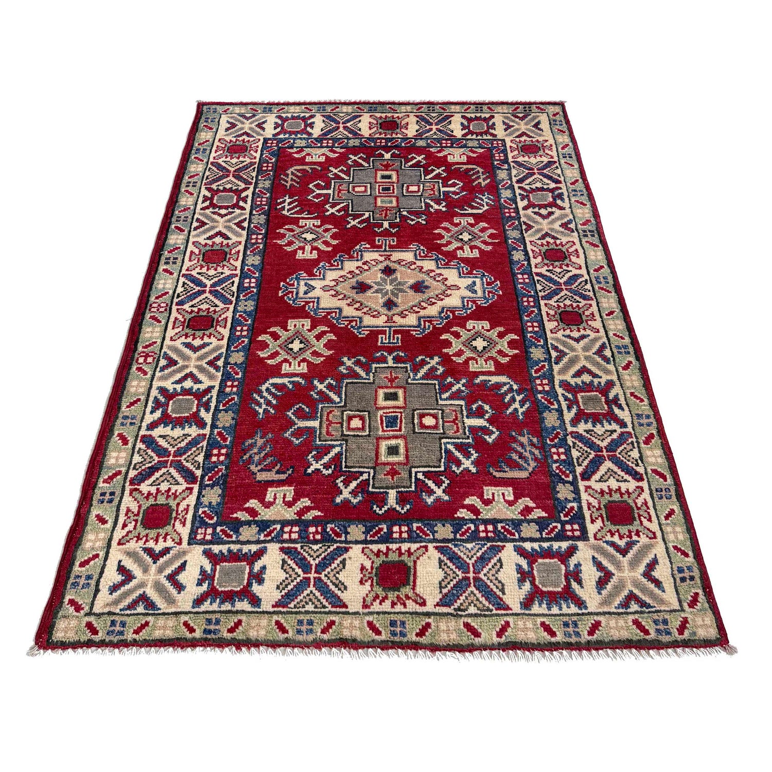 Kazak Rug Handmade Red Medallion 2x4 ft