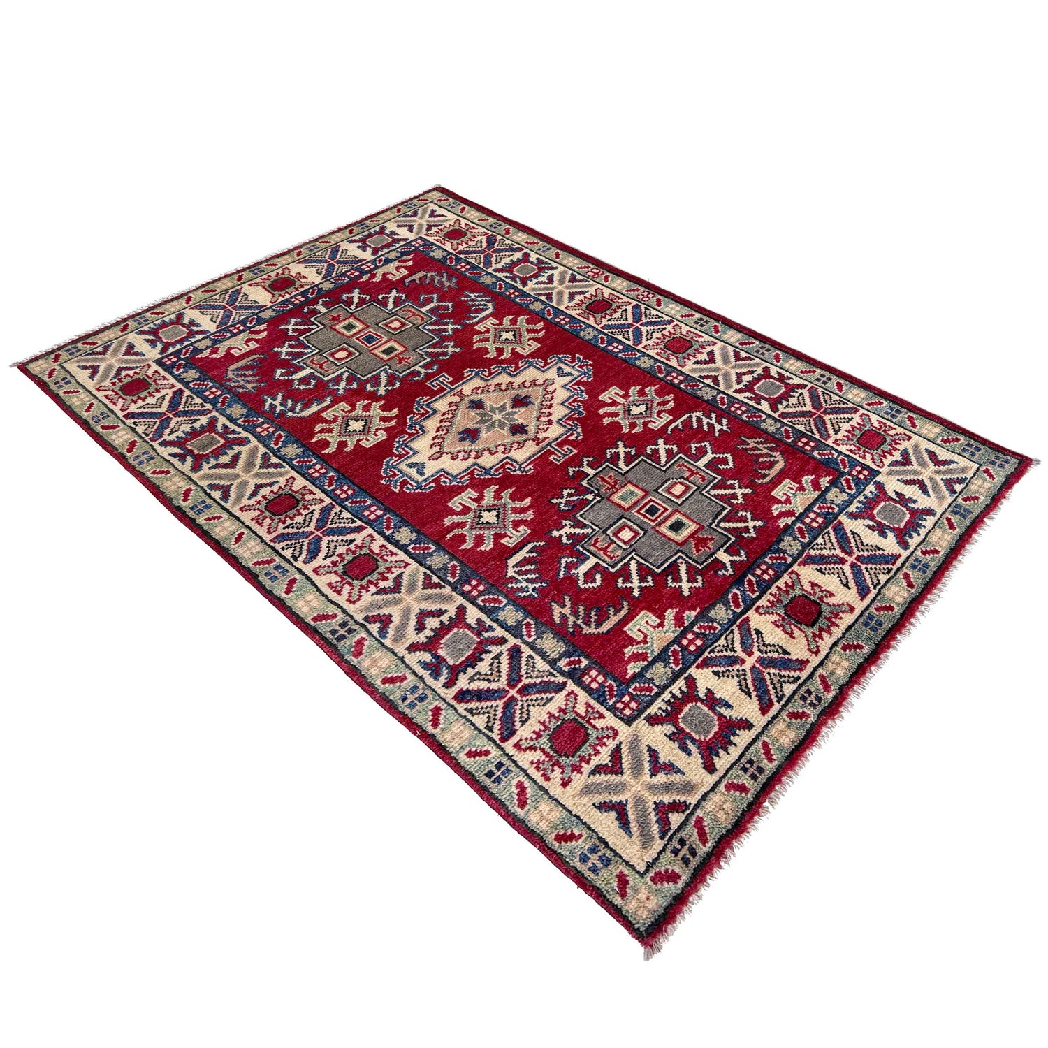 Kazak Rug Handmade Red Medallion 2x4 ft