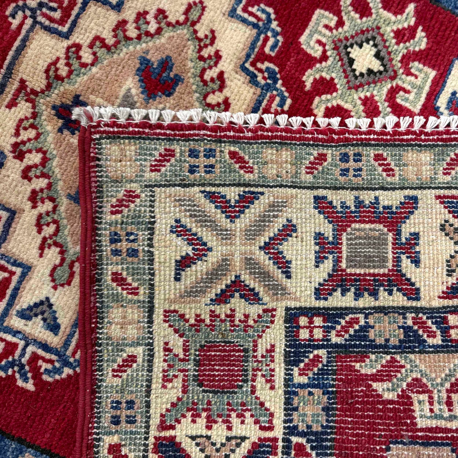 Kazak Rug Handmade Red Medallion 2x4 ft
