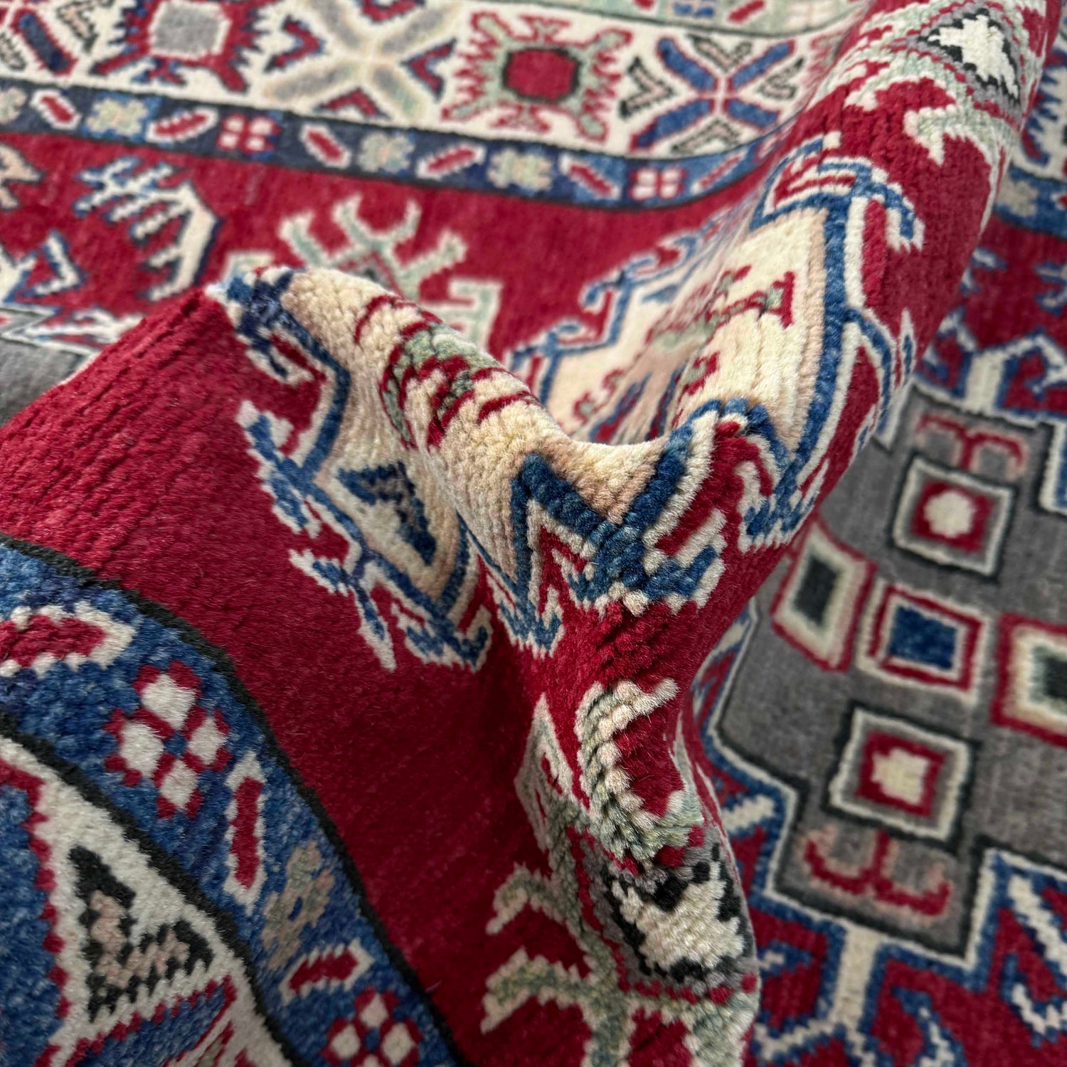 Kazak Rug Handmade Red Medallion 2x4 ft