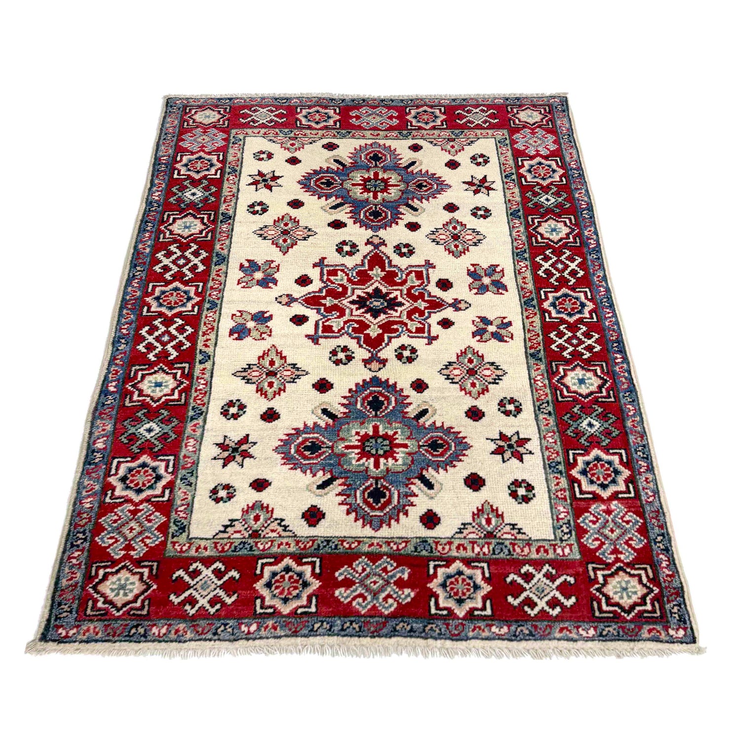 Kazak Rug Handmade Beige Medallion 2x4 ft