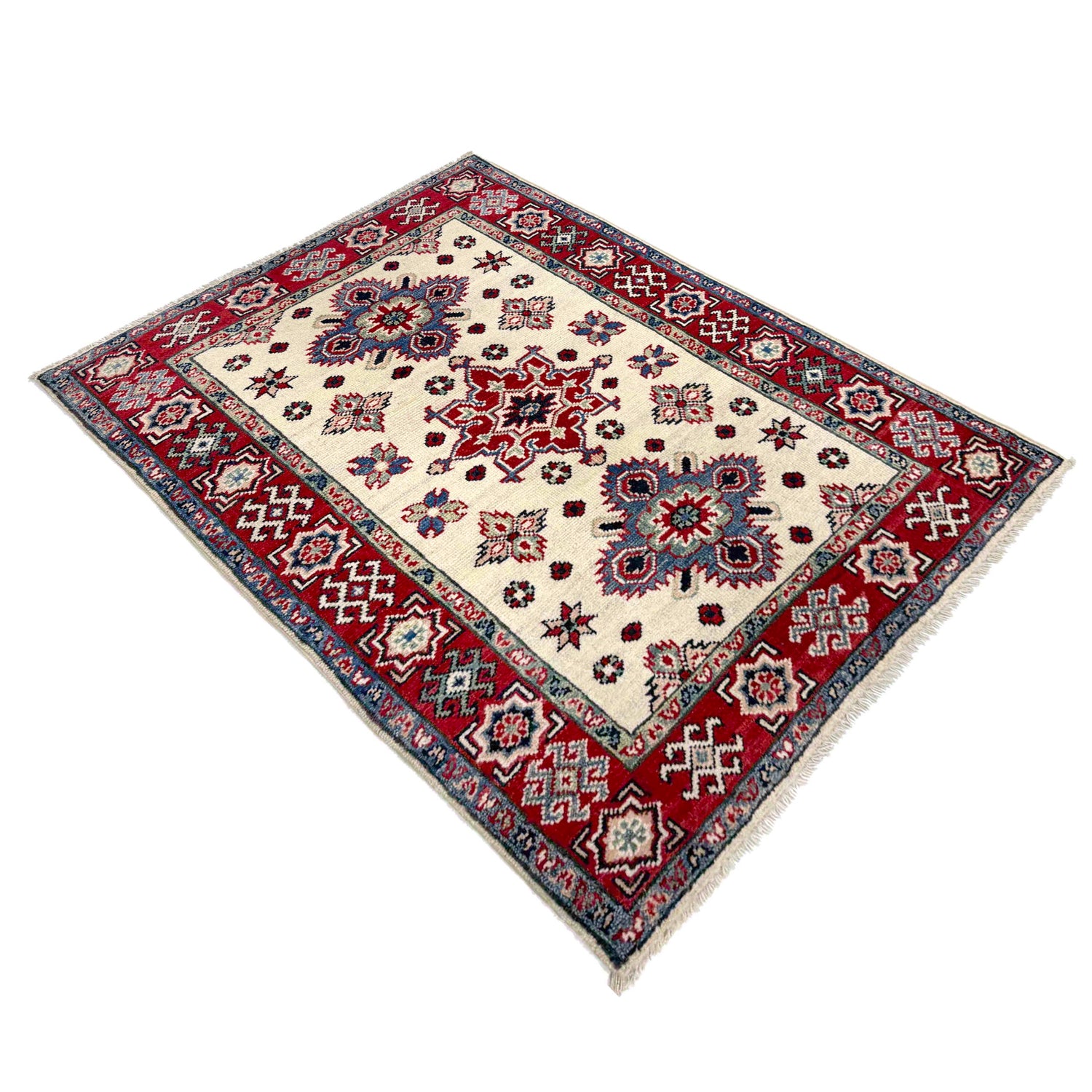 Kazak Rug Handmade Beige Medallion 2x4 ft