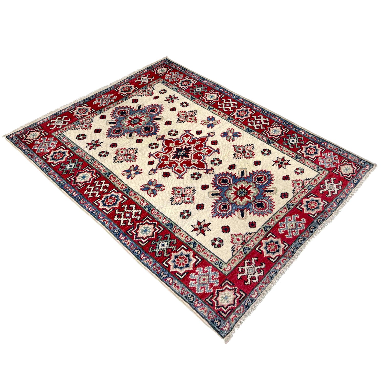 Kazak Rug Handmade Beige Medallion 2x4 ft