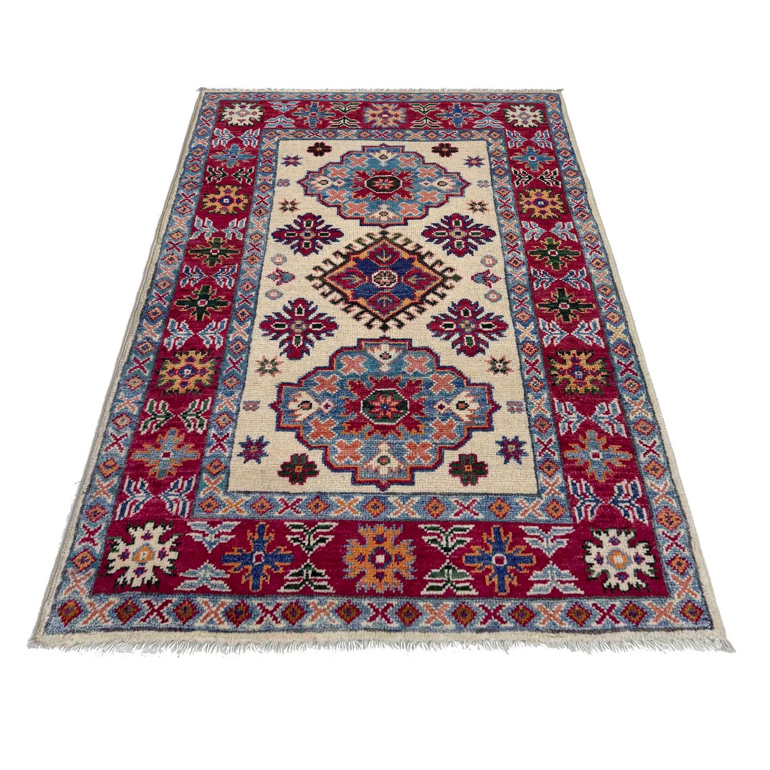 Kazak Rug Handmade Beige Medallion 2x4 ft
