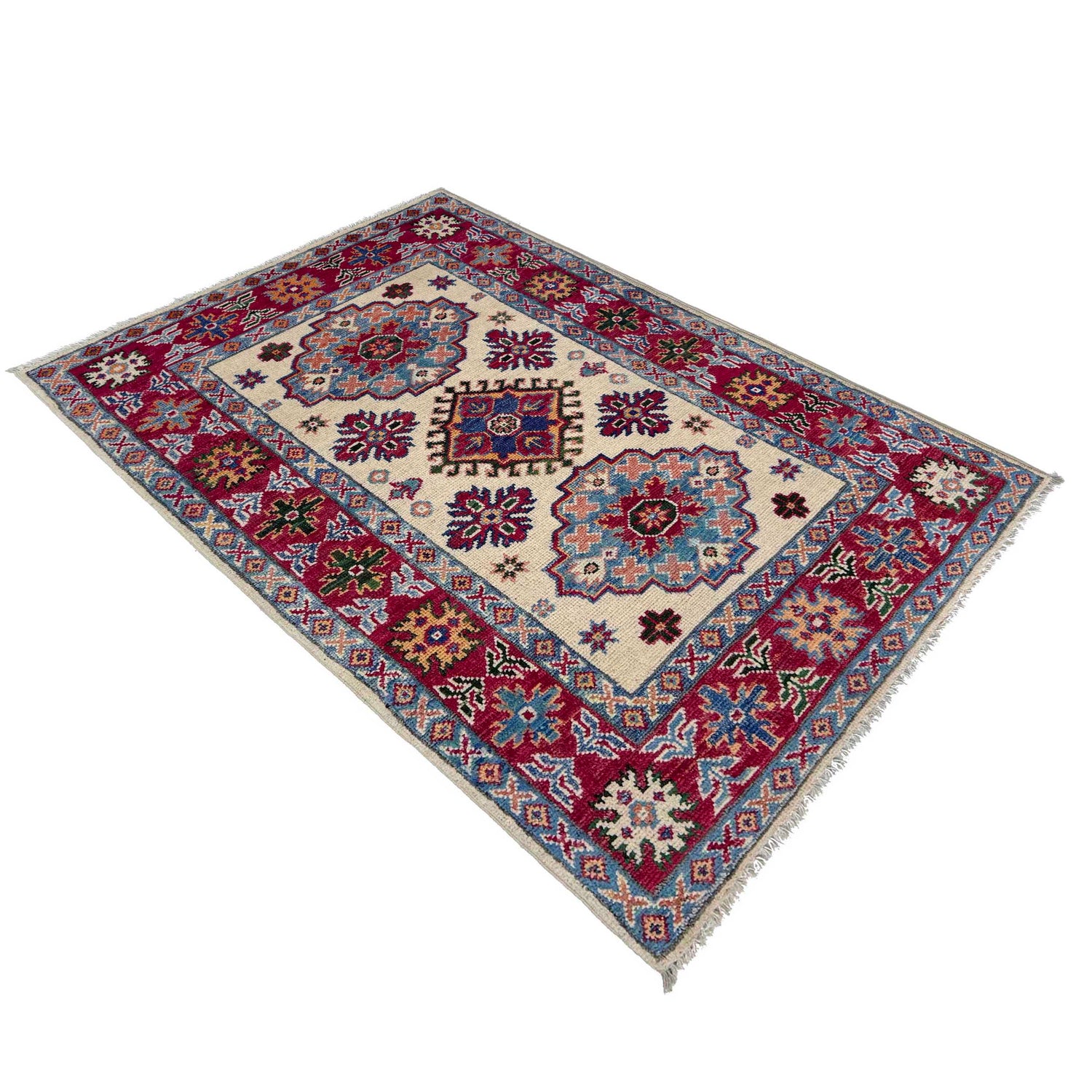 Kazak Rug Handmade Beige Medallion 2x4 ft