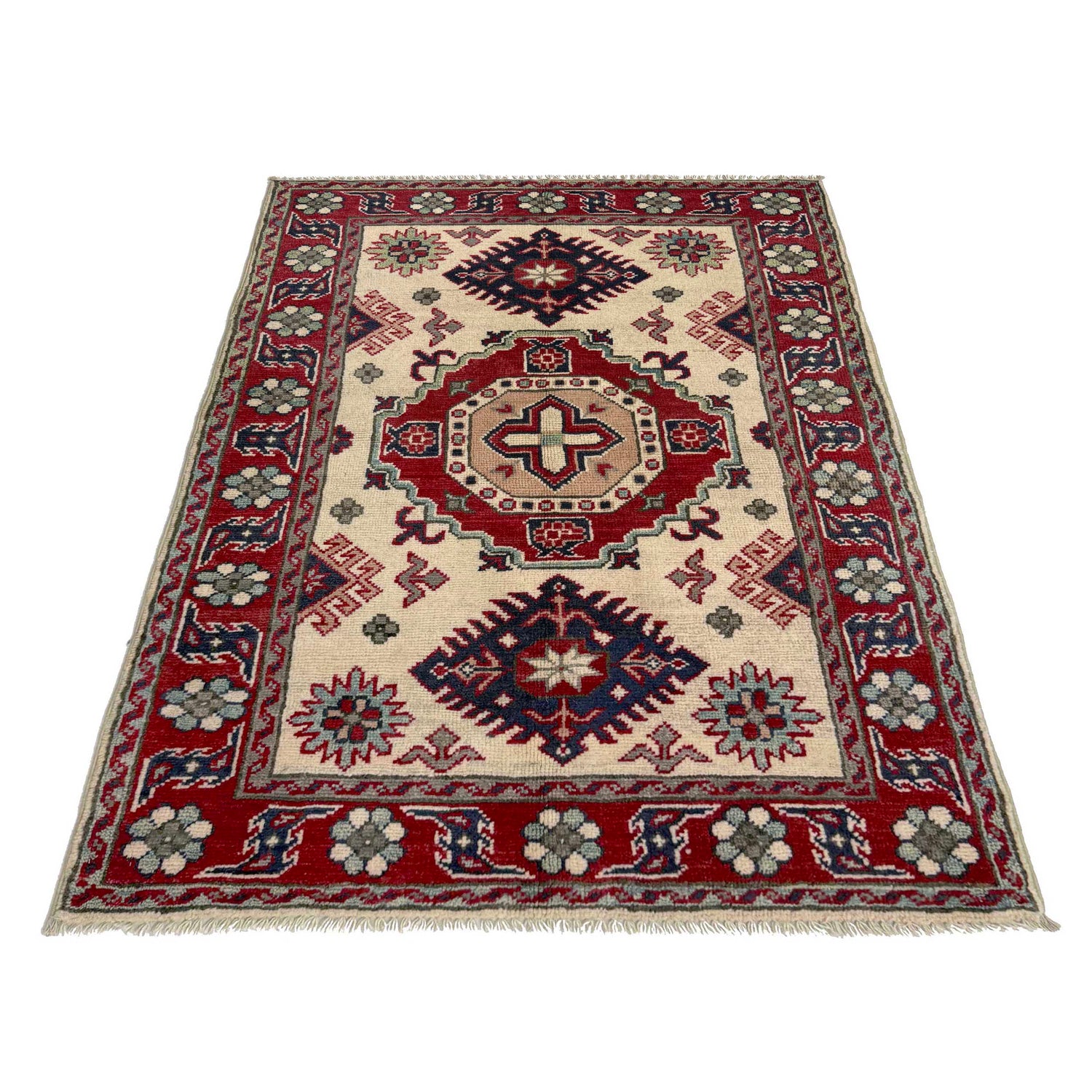 Kazak Rug Handmade Beige Medallion 2x4 ft