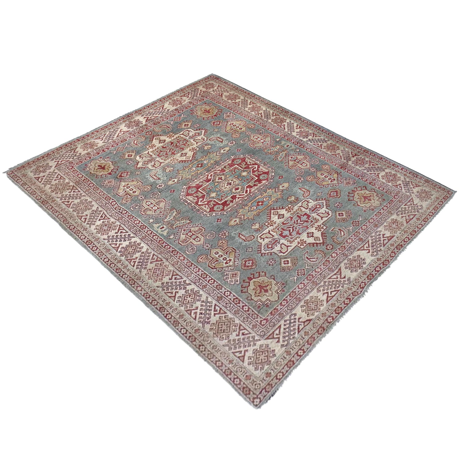 Kazak Rug Handmade Gray Medallion 6x9 ft