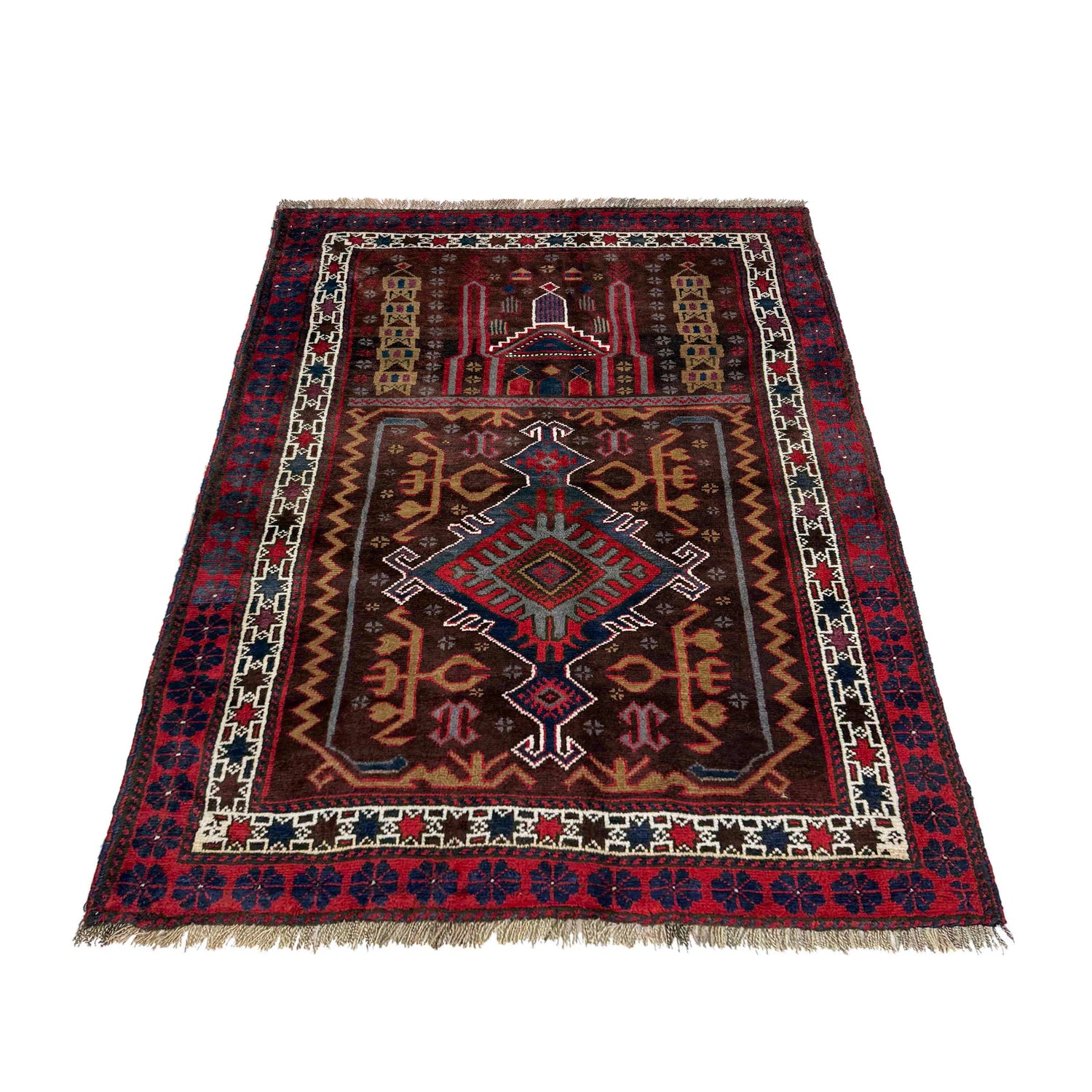Baluchi Rug Handmade Multi Prayer Design 2x4 ft