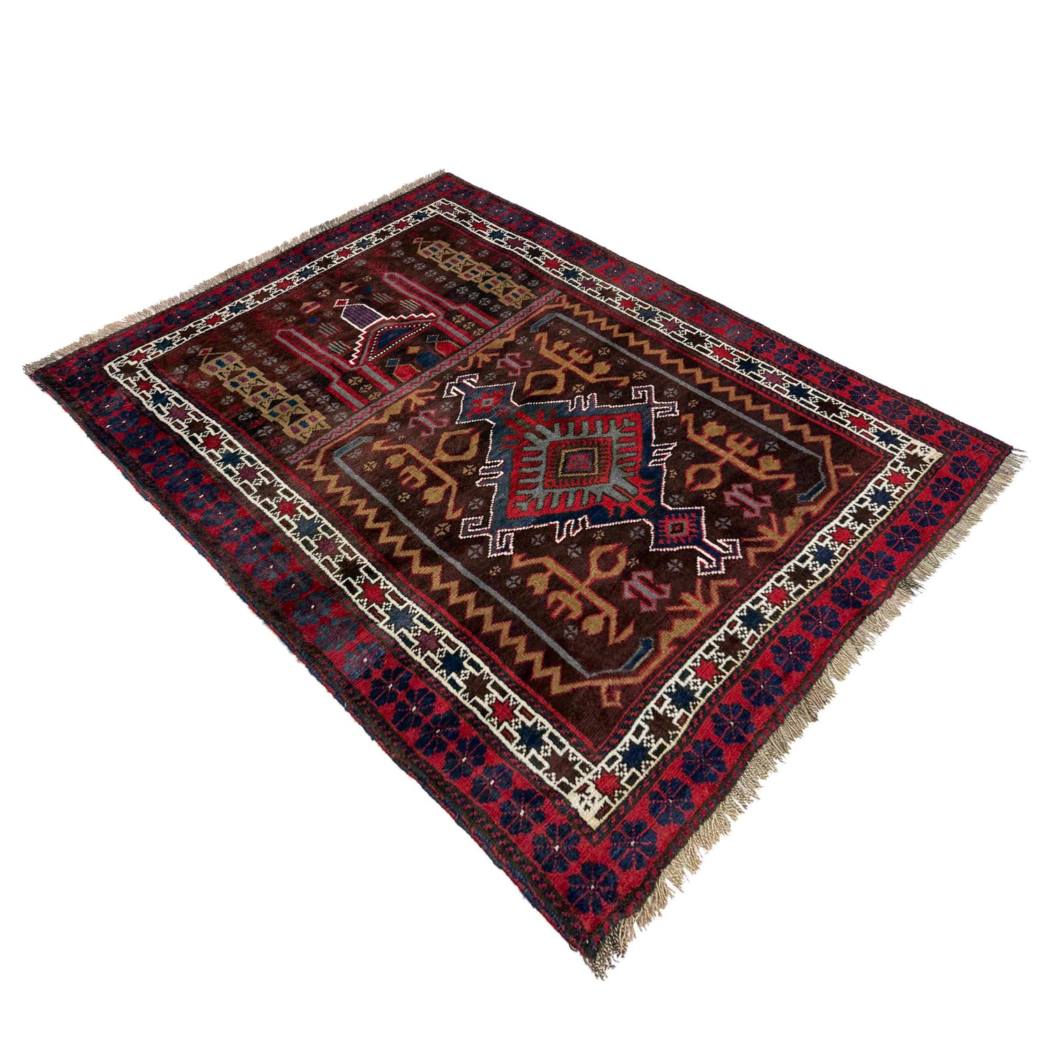 Baluchi Rug Handmade Multi Prayer Design 2x4 ft
