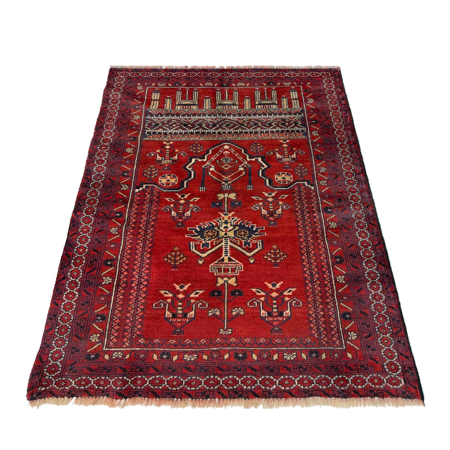 Baluchi Rug Handmade Red Prayer Design 2x4 ft