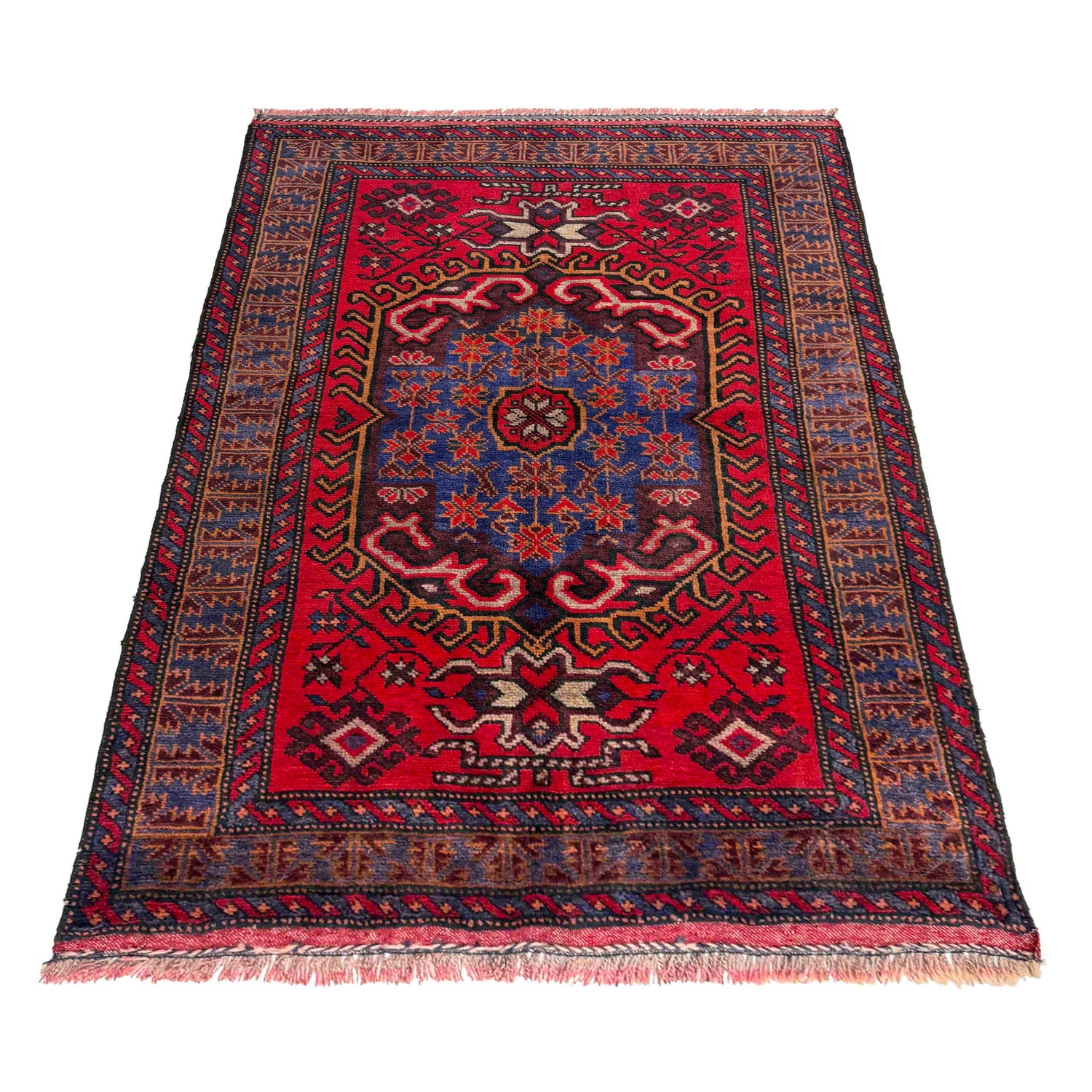 Baluchi Rug Handmade Red Geometric 2x4 ft
