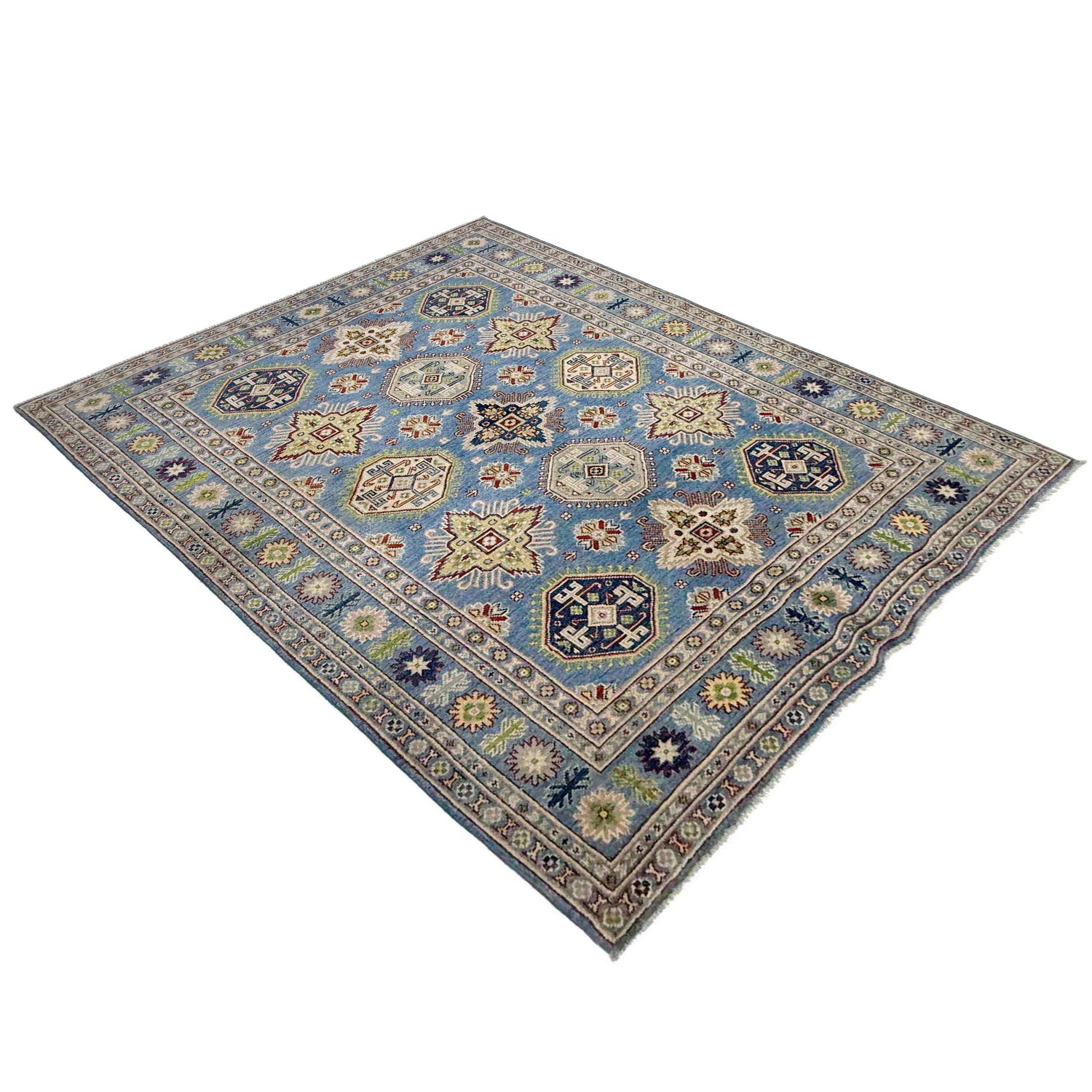 Kazak Rug Handmade Blue Medallion 4x7 ft