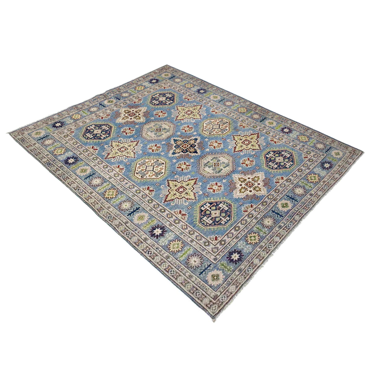 Kazak Rug Handmade Blue Medallion 4x7 ft