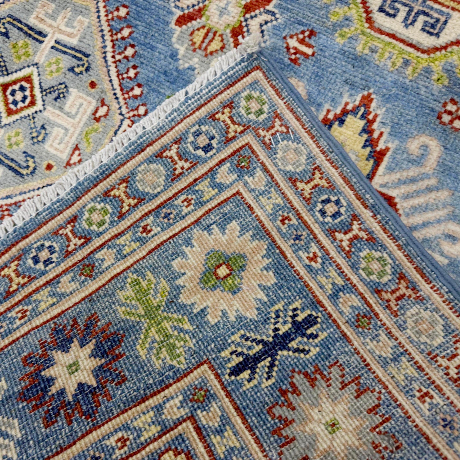 Kazak Rug Handmade Blue Medallion 4x7 ft