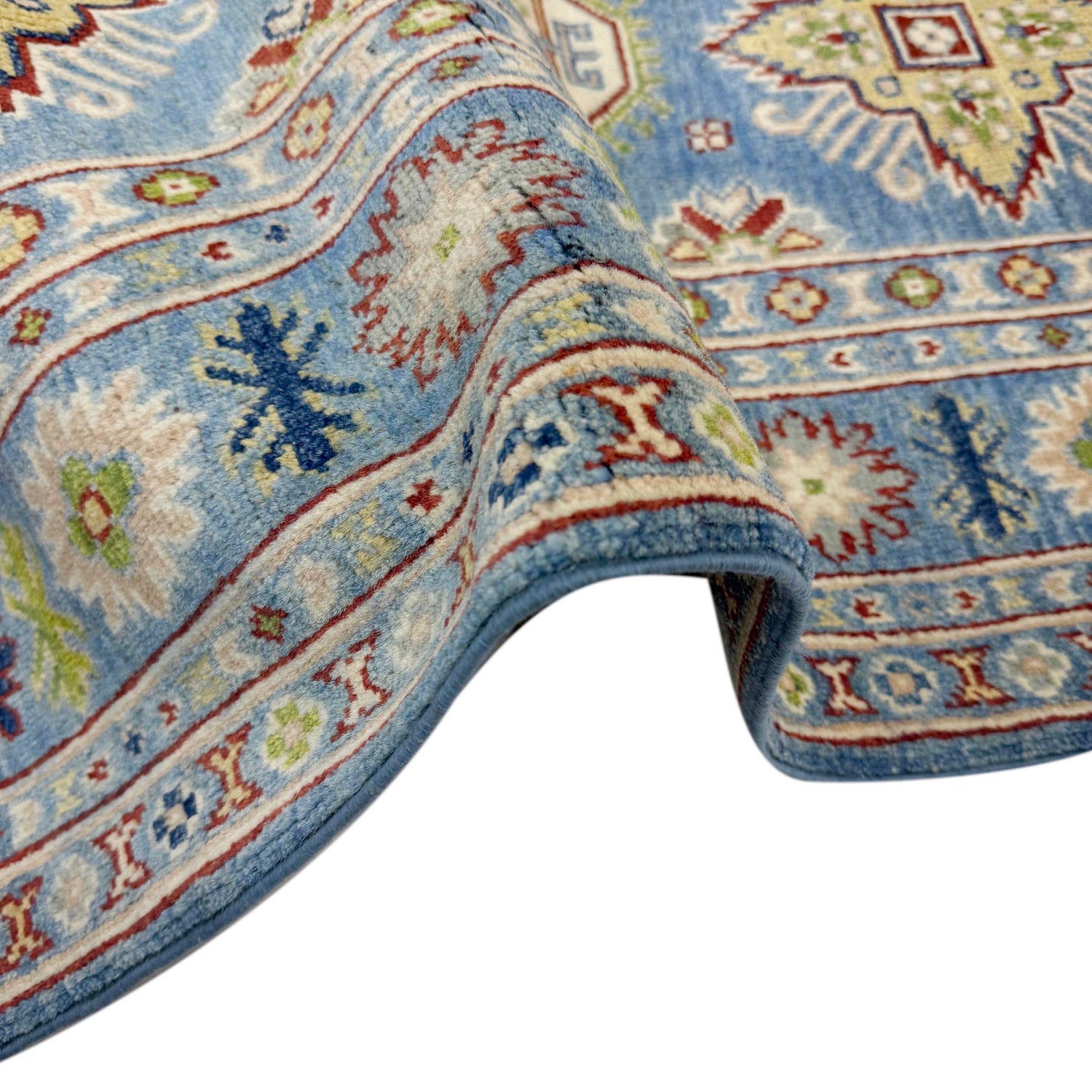 Kazak Rug Handmade Blue Medallion 4x7 ft