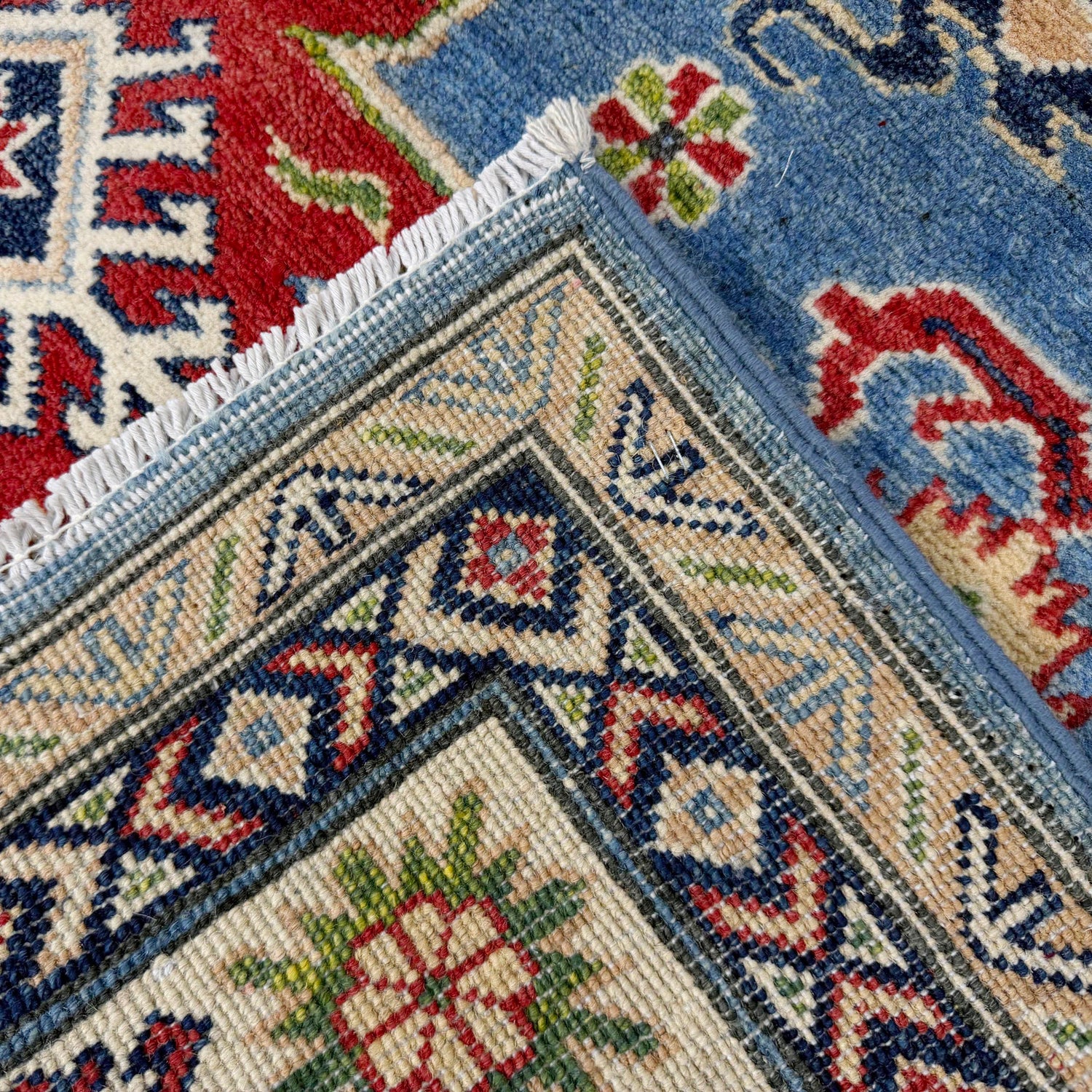 Kazak Rug Handmade Blue Medallion 4x7 ft