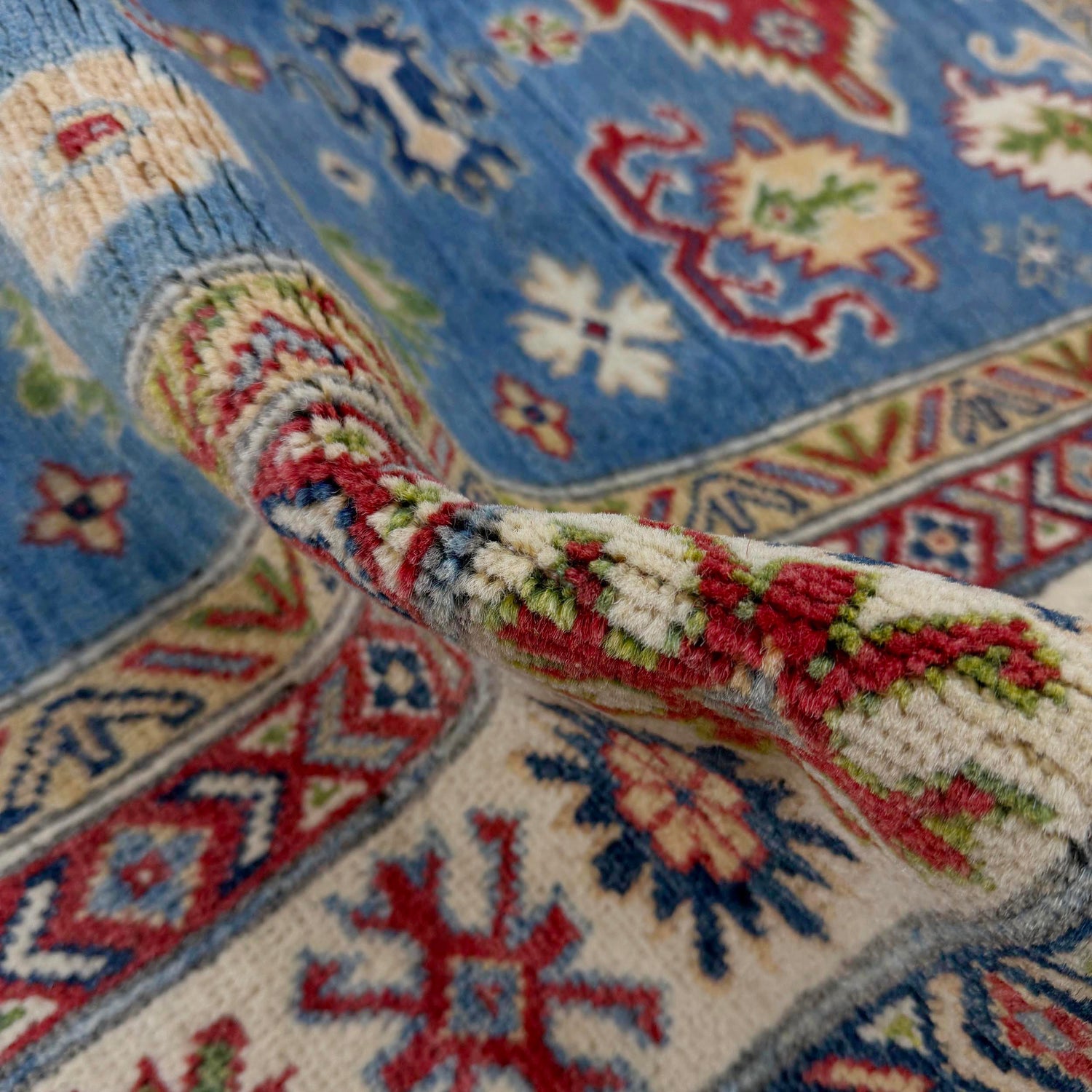 Kazak Rug Handmade Blue Medallion 4x7 ft