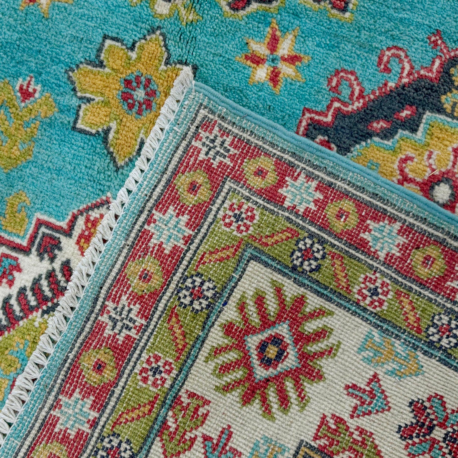 Kazak Rug Handmade Blue Medallion 4x7 ft