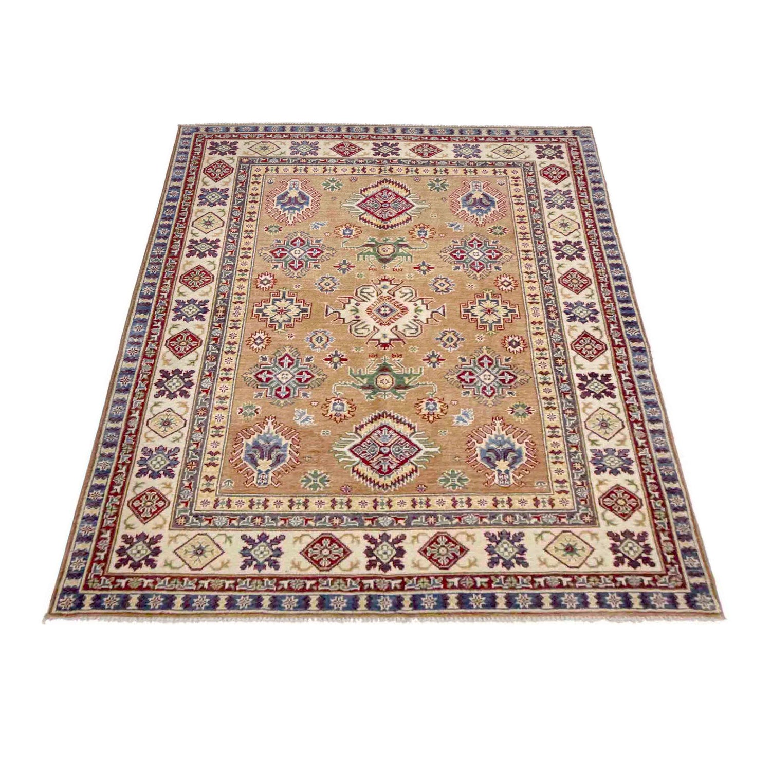Kazak Rug Handmade Orange Medallion 4x7 ft